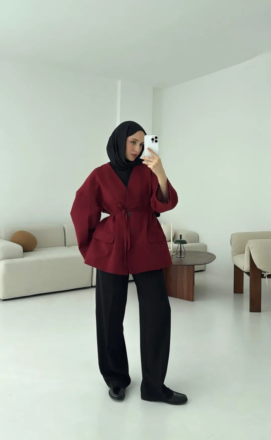 Düşük Omuz Oversize Bordo Ceket - Görsel 2