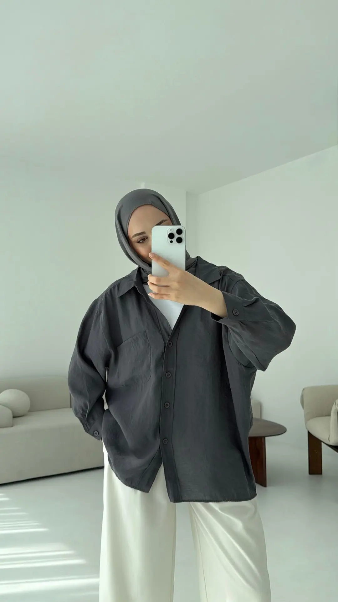 Düşük Omuz Oversize Gömlek Antrasit