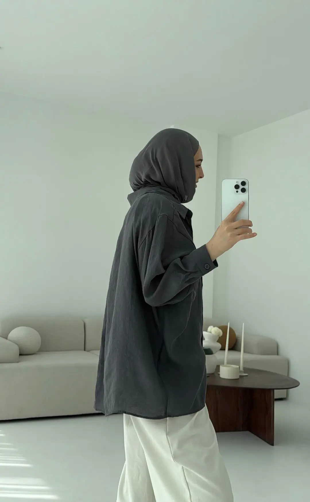 Düşük Omuz Oversize Gömlek Antrasit - Görsel 3