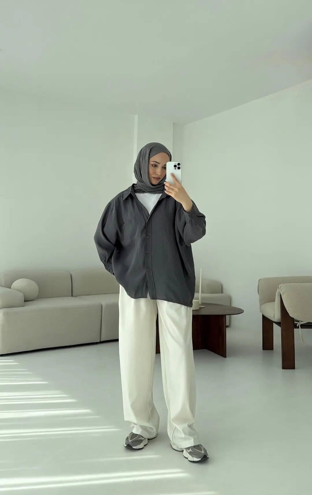 Düşük Omuz Oversize Gömlek Antrasit - Görsel 4