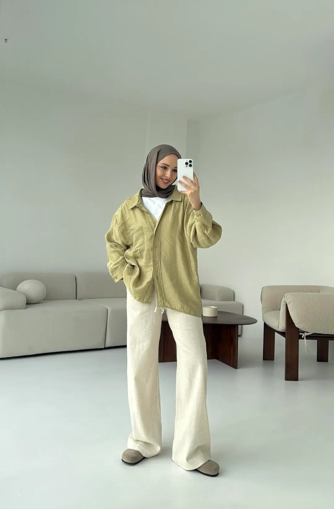 Düşük Omuz Oversize Gömlek Haki - Görsel 3