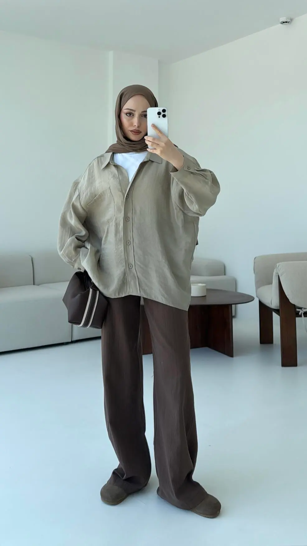 Düşük Omuz Oversize Gömlek Olive