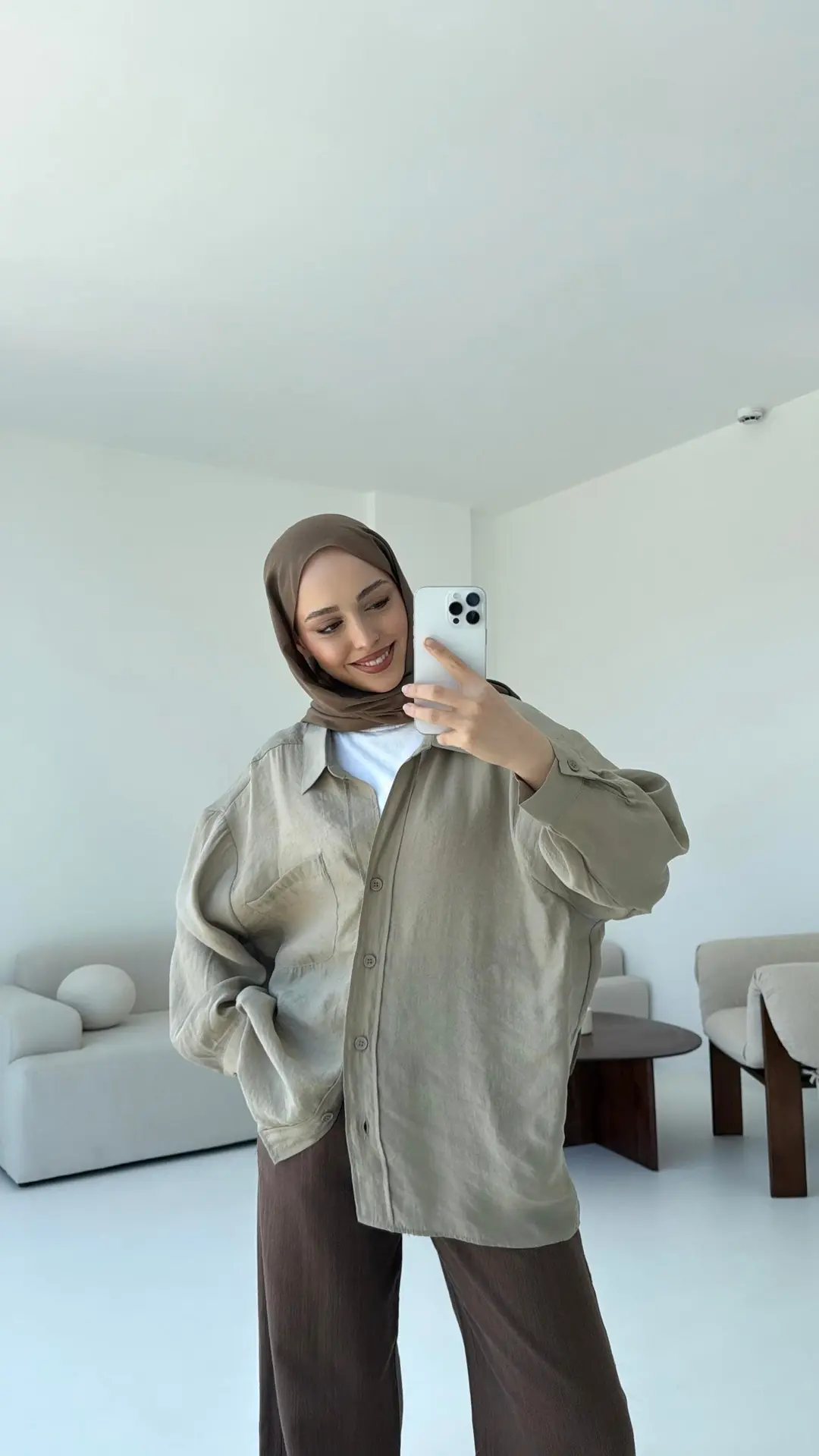 Düşük Omuz Oversize Gömlek Olive - Görsel 2