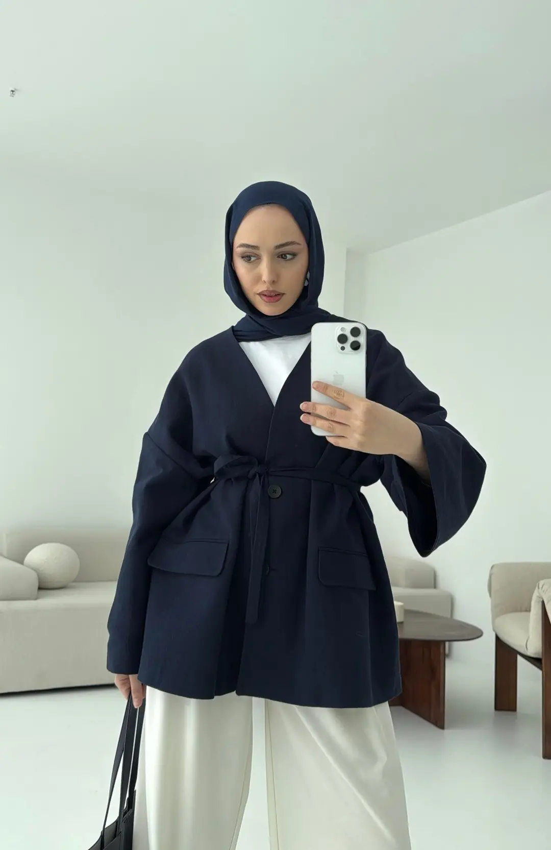 Düşük Omuz Oversize Lacivert Ceket