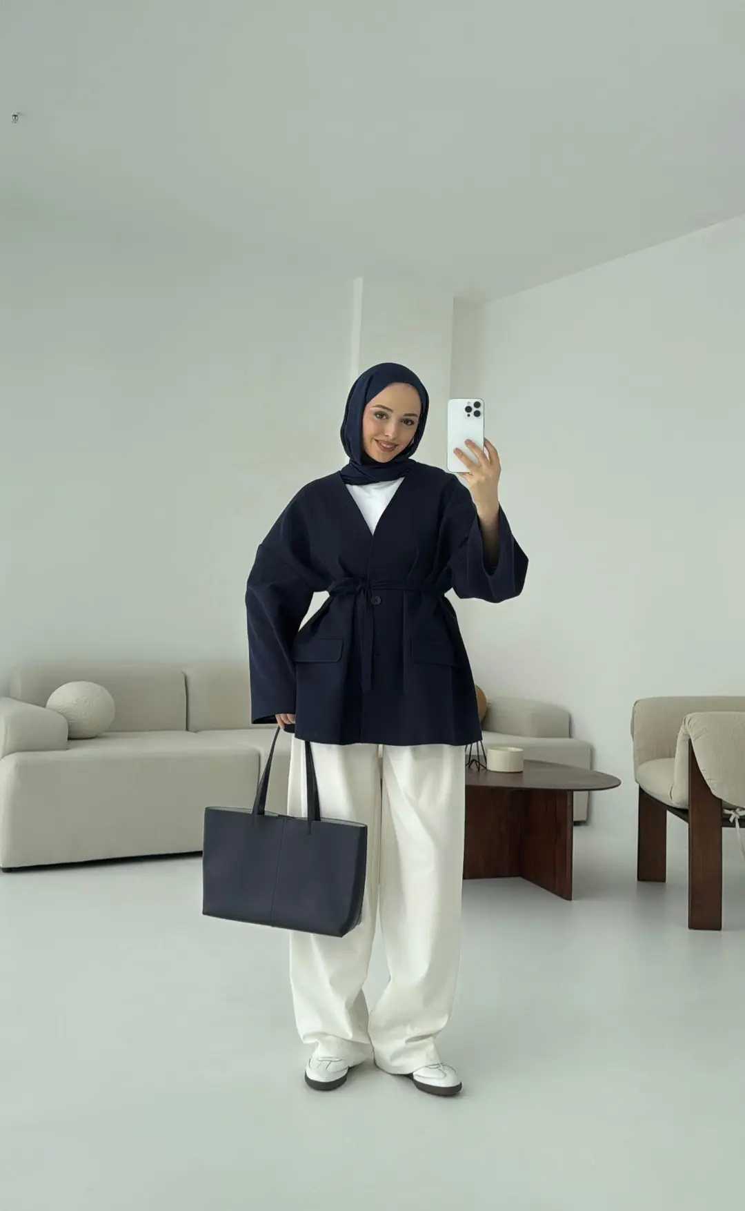 Düşük Omuz Oversize Lacivert Ceket - Görsel 3