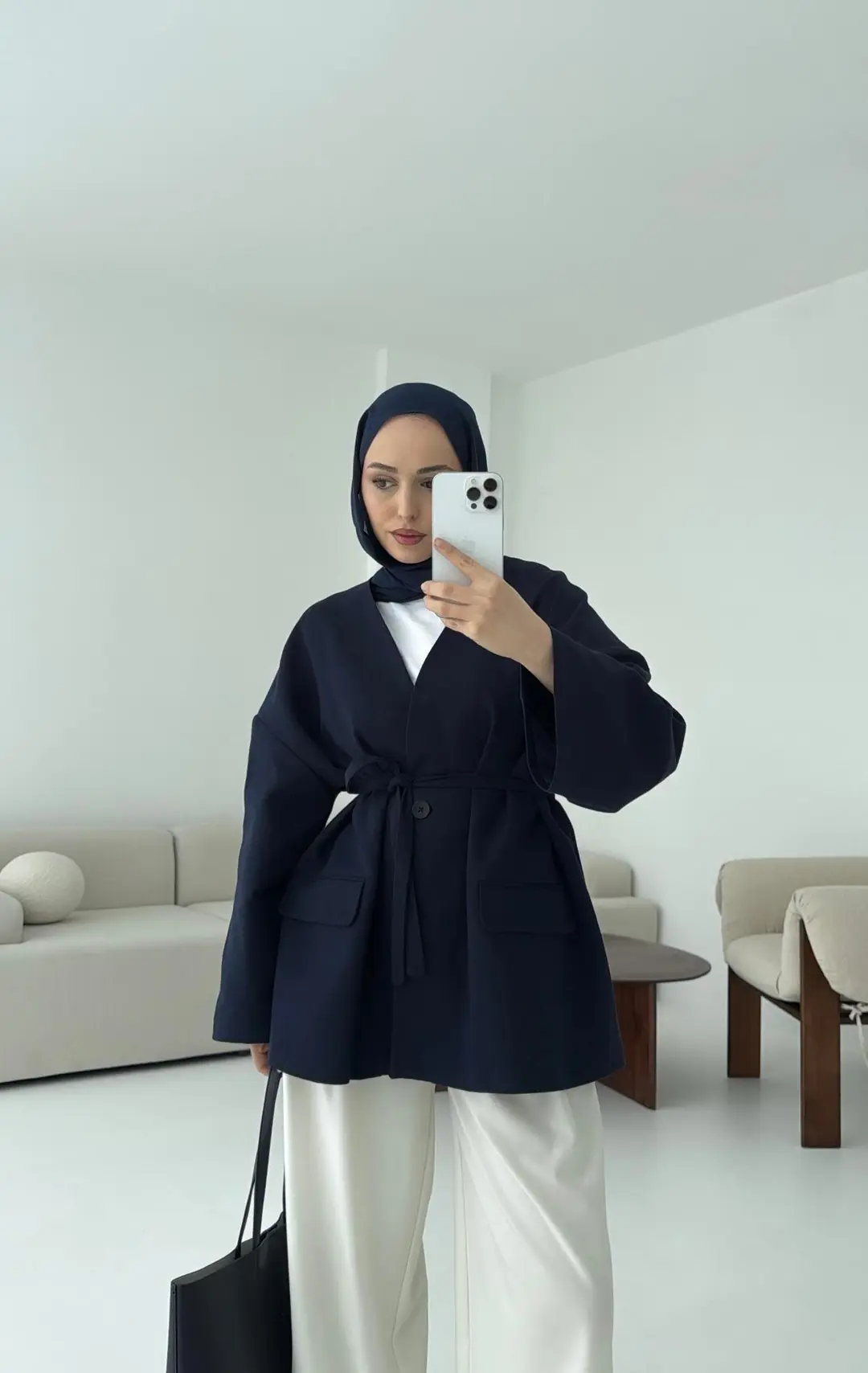 Düşük Omuz Oversize Lacivert Ceket - Görsel 4