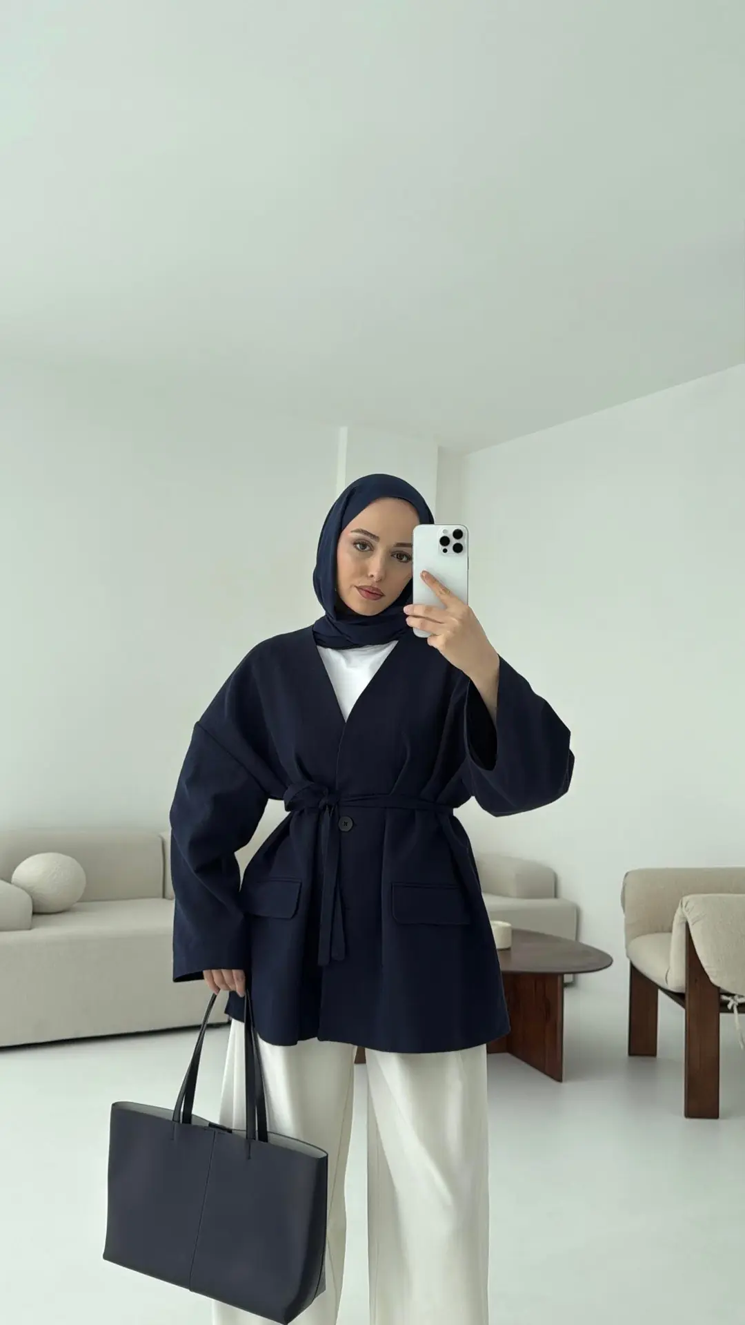 Düşük Omuz Oversize Lacivert Ceket - Görsel 5