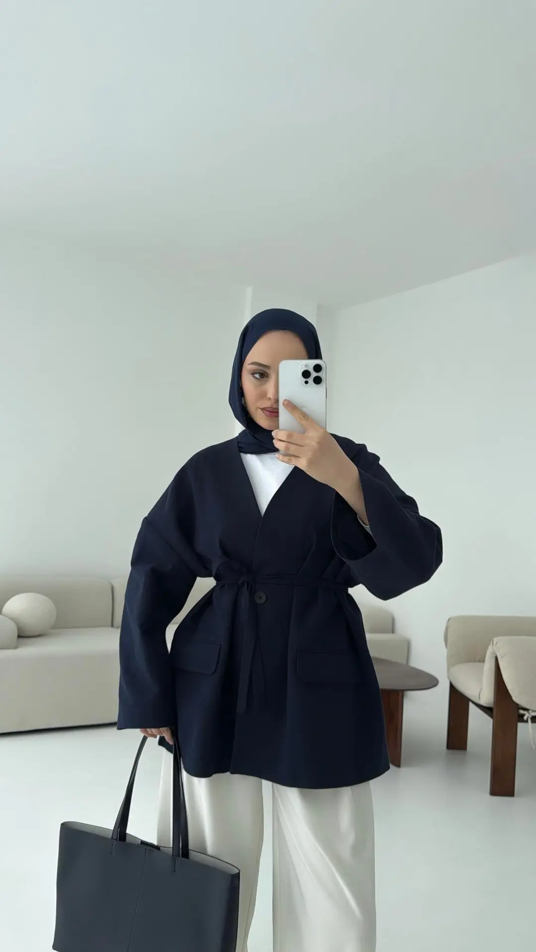 Düşük Omuz Oversize Lacivert Ceket - Görsel 6