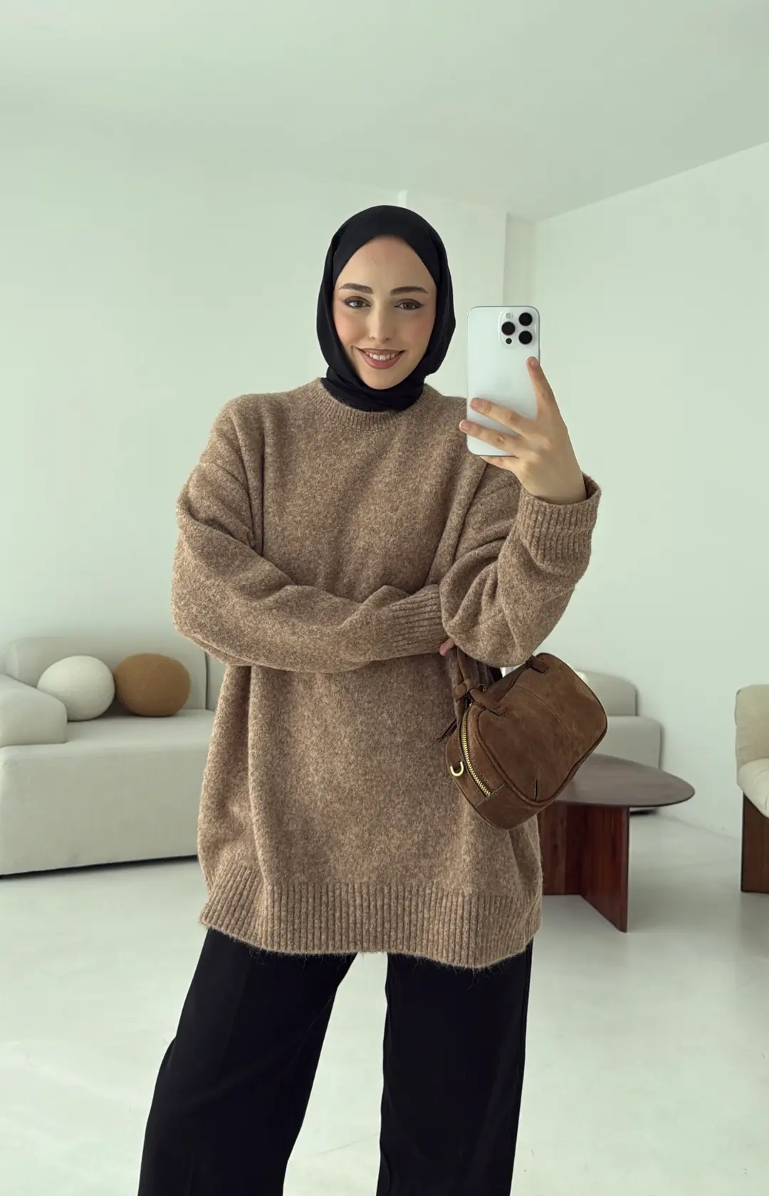 Düz Triko Kazak Camel