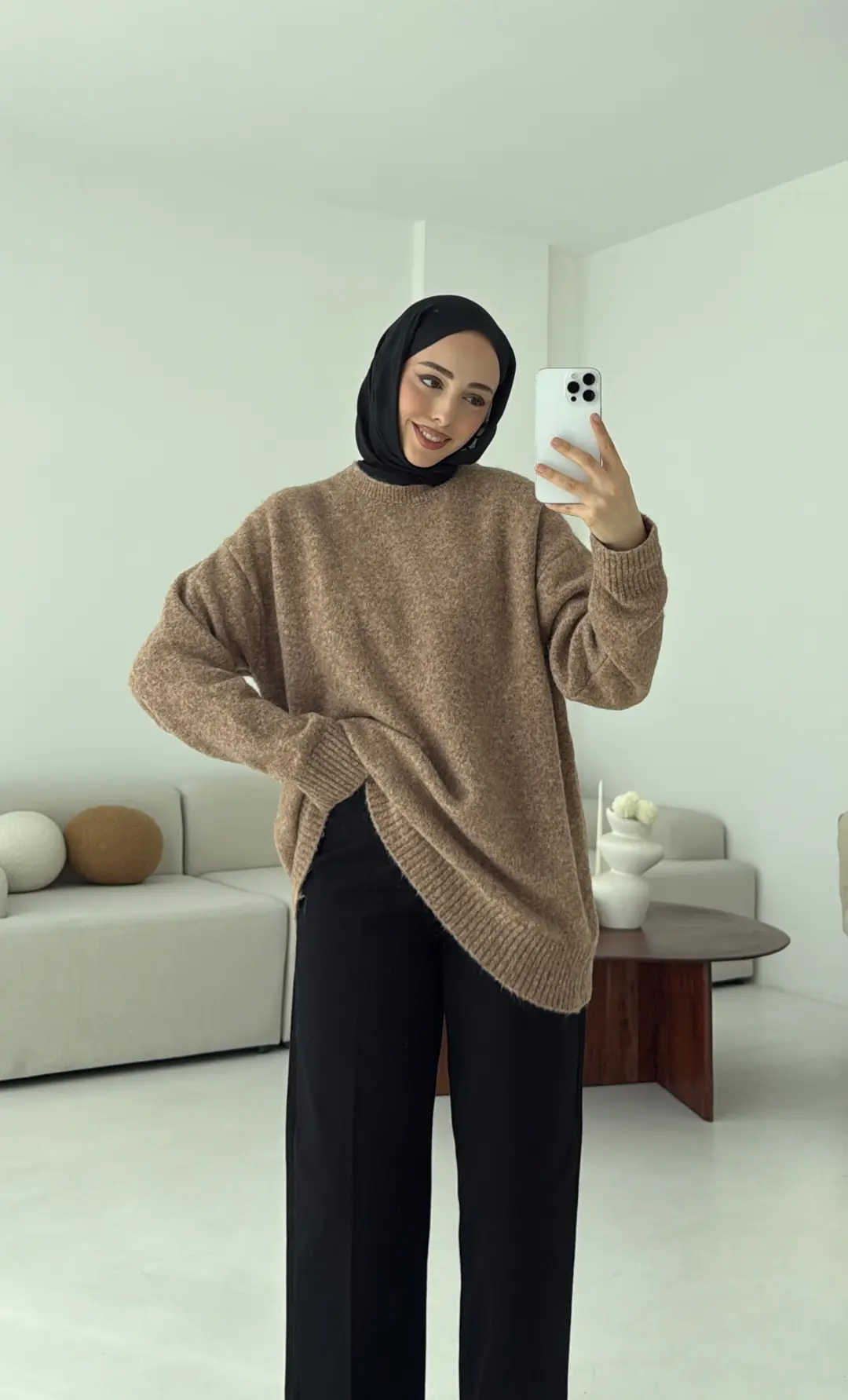 Düz Triko Kazak Camel - Görsel 2