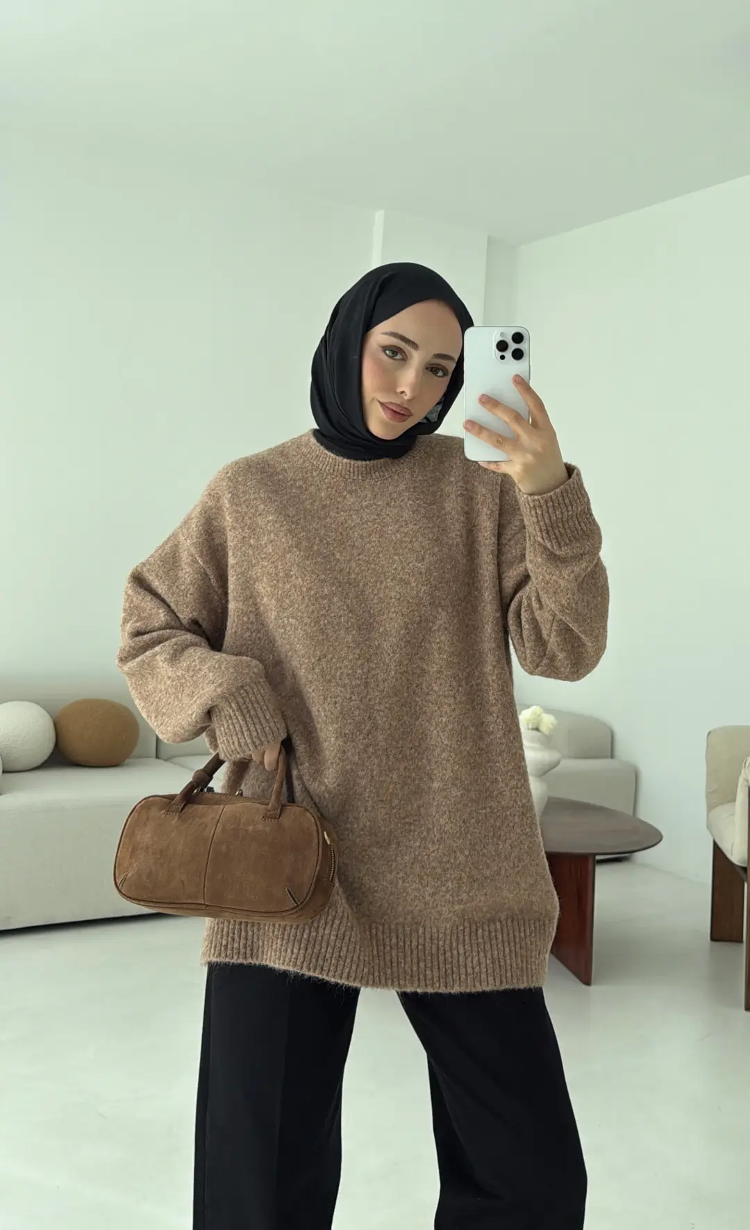 Düz Triko Kazak Camel - Görsel 6