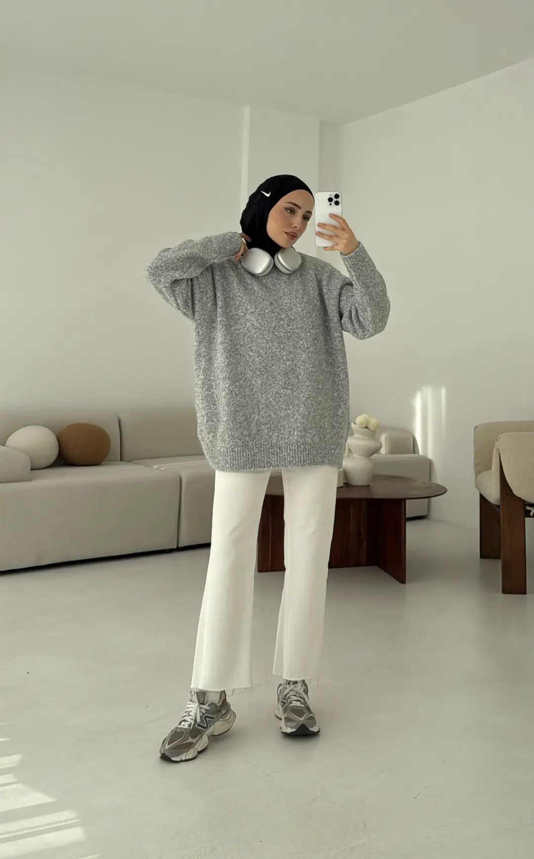 Düz Triko Kazak Gri - Görsel 3