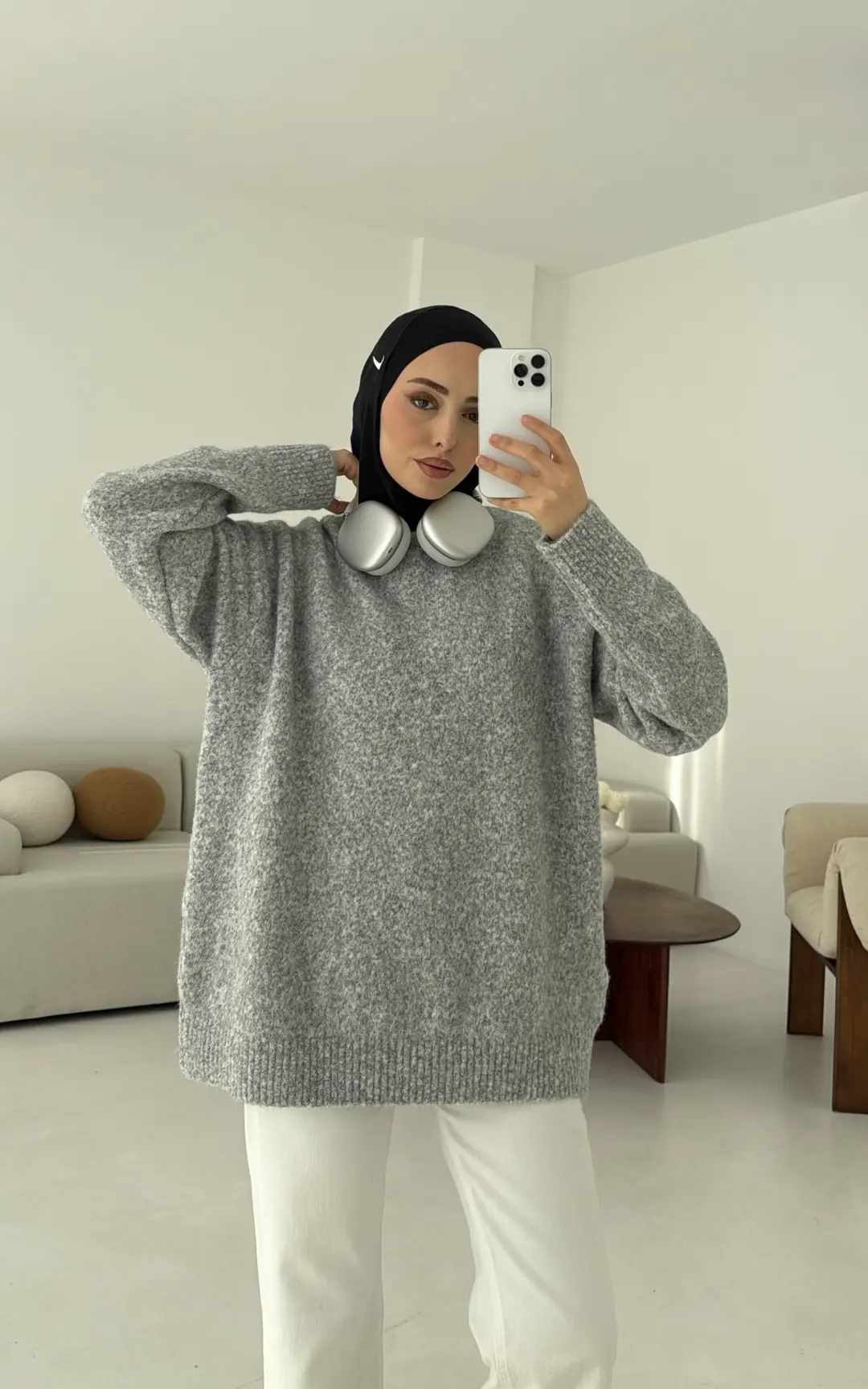 Düz Triko Kazak Gri - Görsel 5