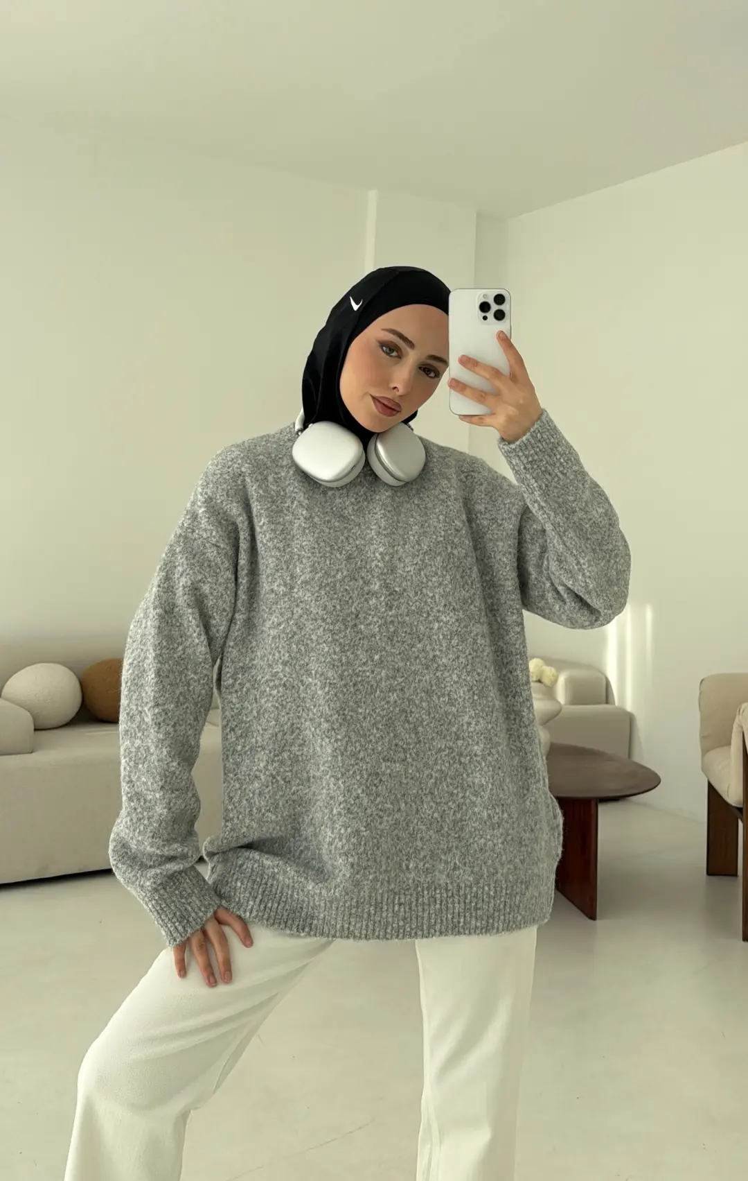 Düz Triko Kazak Gri - Görsel 6