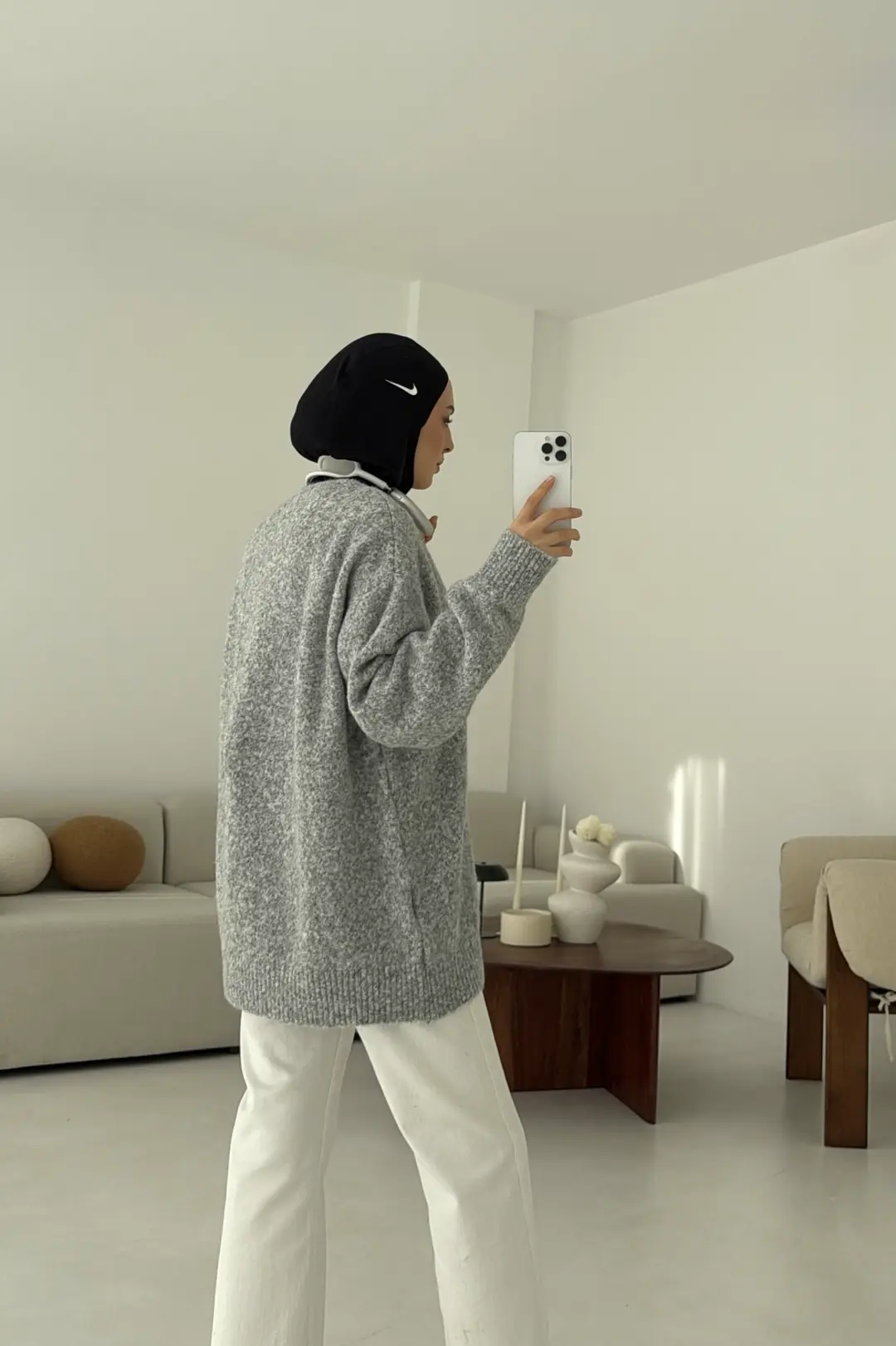 Düz Triko Kazak Gri - Görsel 8