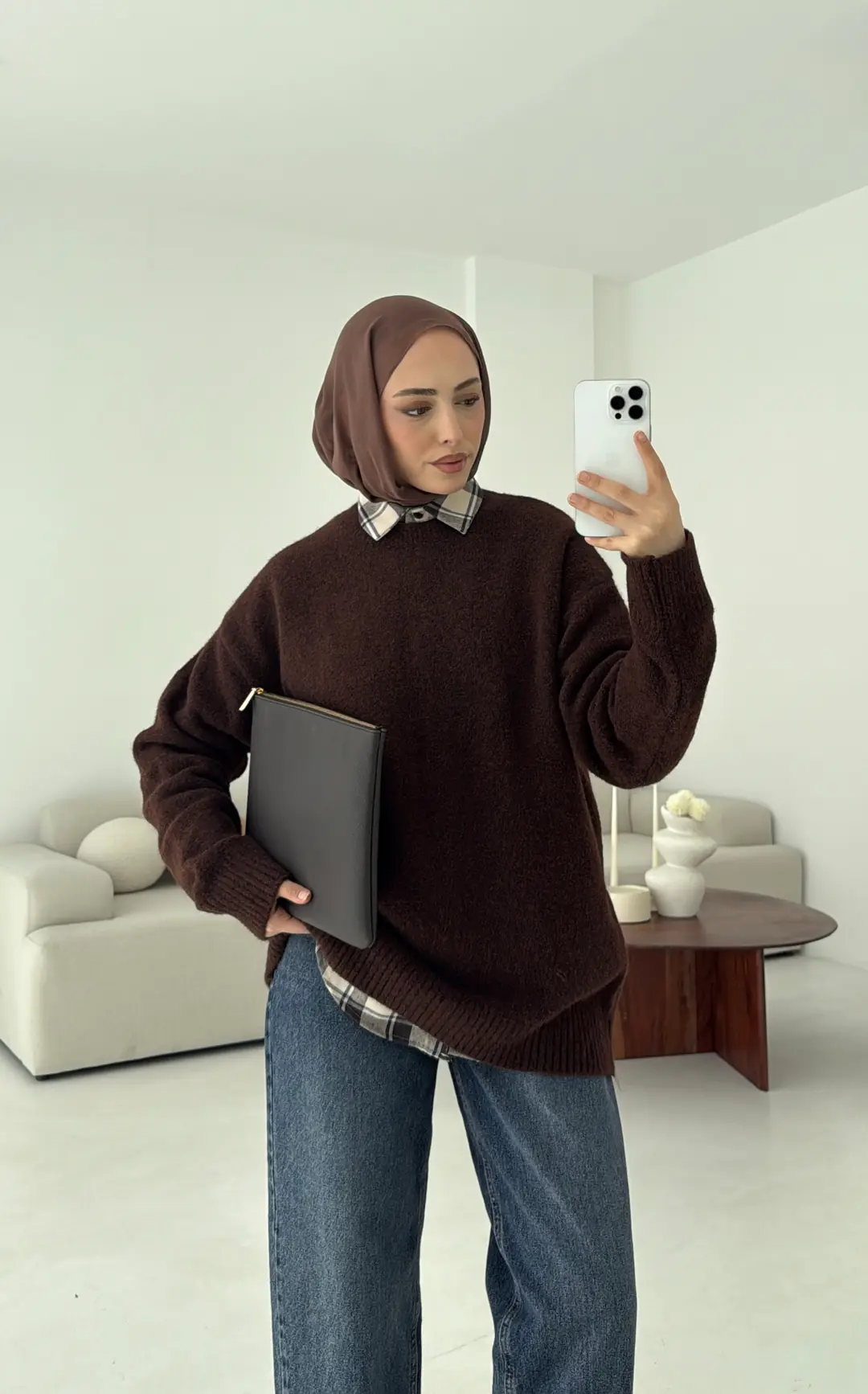 Düz Triko Kazak Kahve