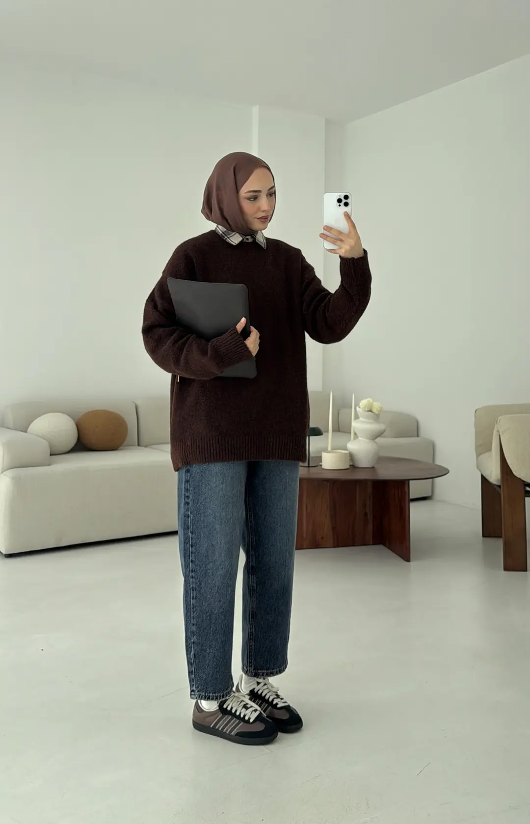 Düz Triko Kazak Kahve - Görsel 2