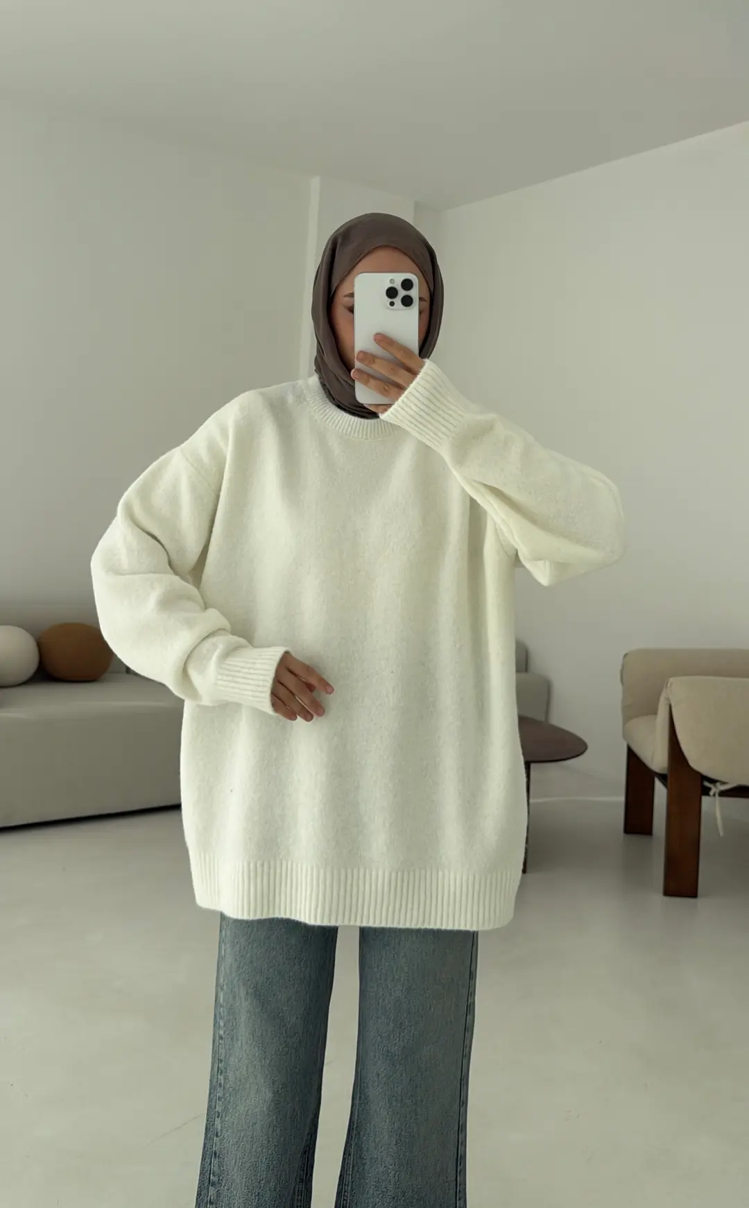 Düz Triko Kazak Kemik - Görsel 3