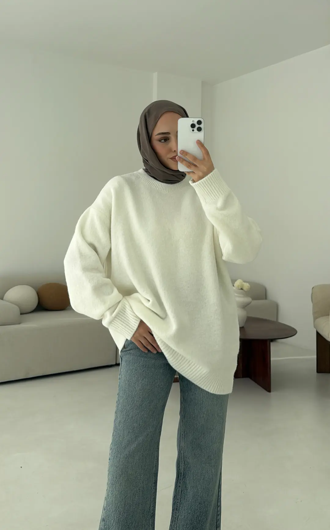 Düz Triko Kazak Kemik - Görsel 4