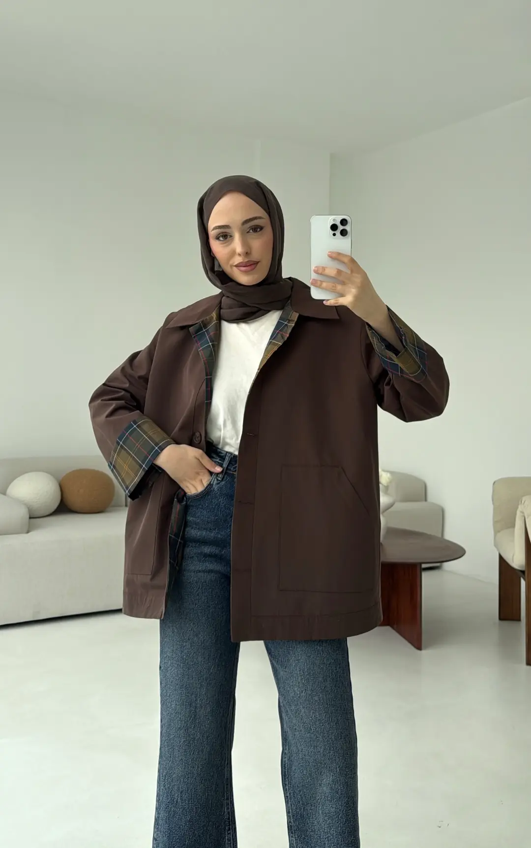 Ekose Garnili Trençkot Kahve - Görsel 2