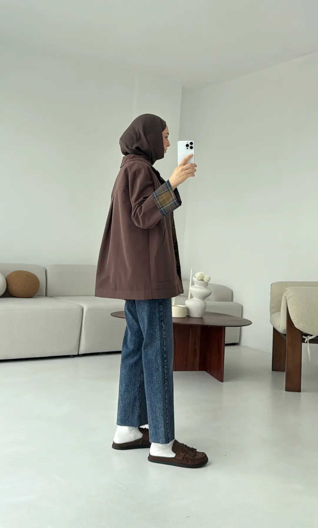 Ekose Garnili Trençkot Kahve - Görsel 6