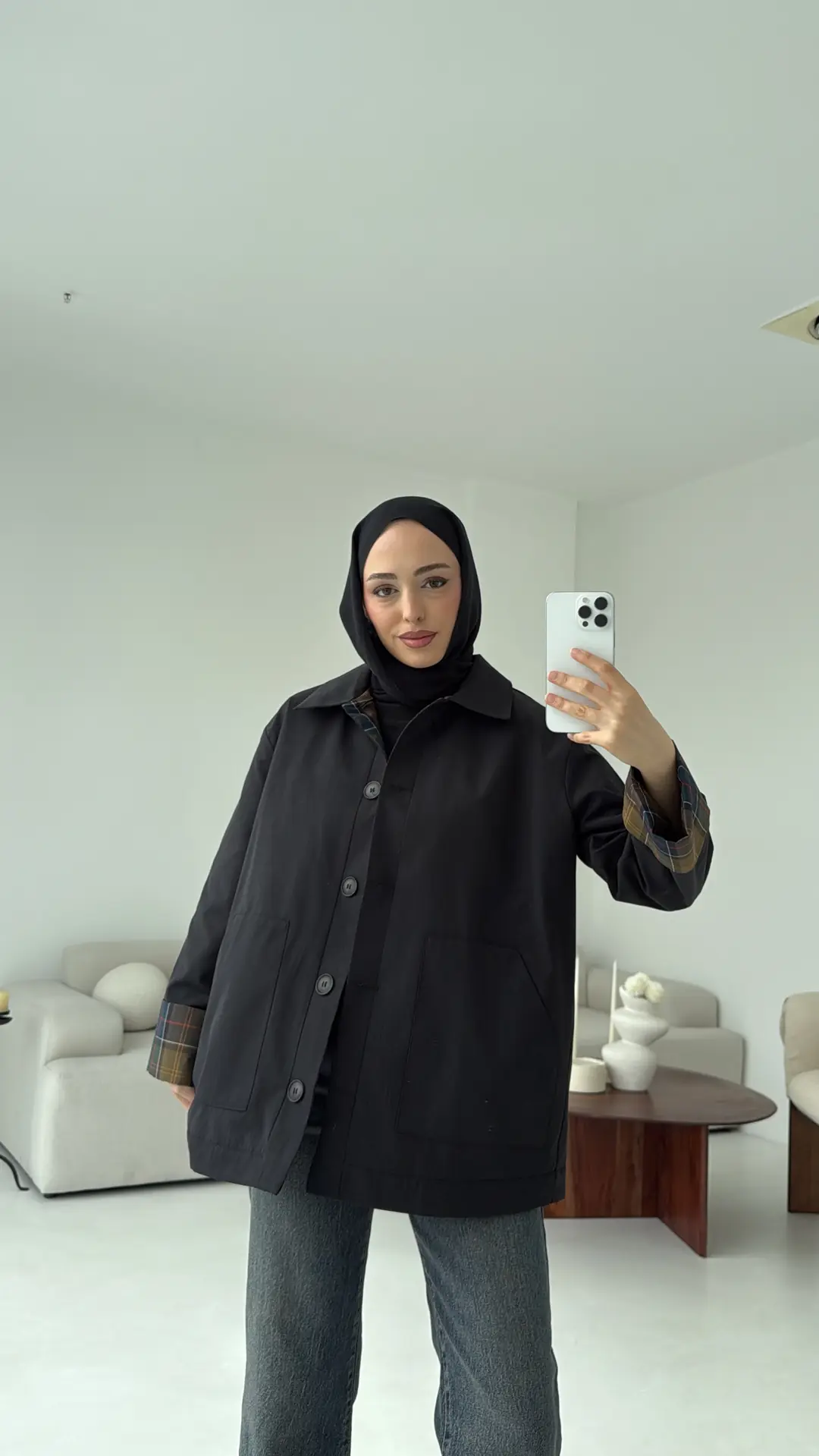 Ekose Garnili Trençkot Siyah - Görsel 2