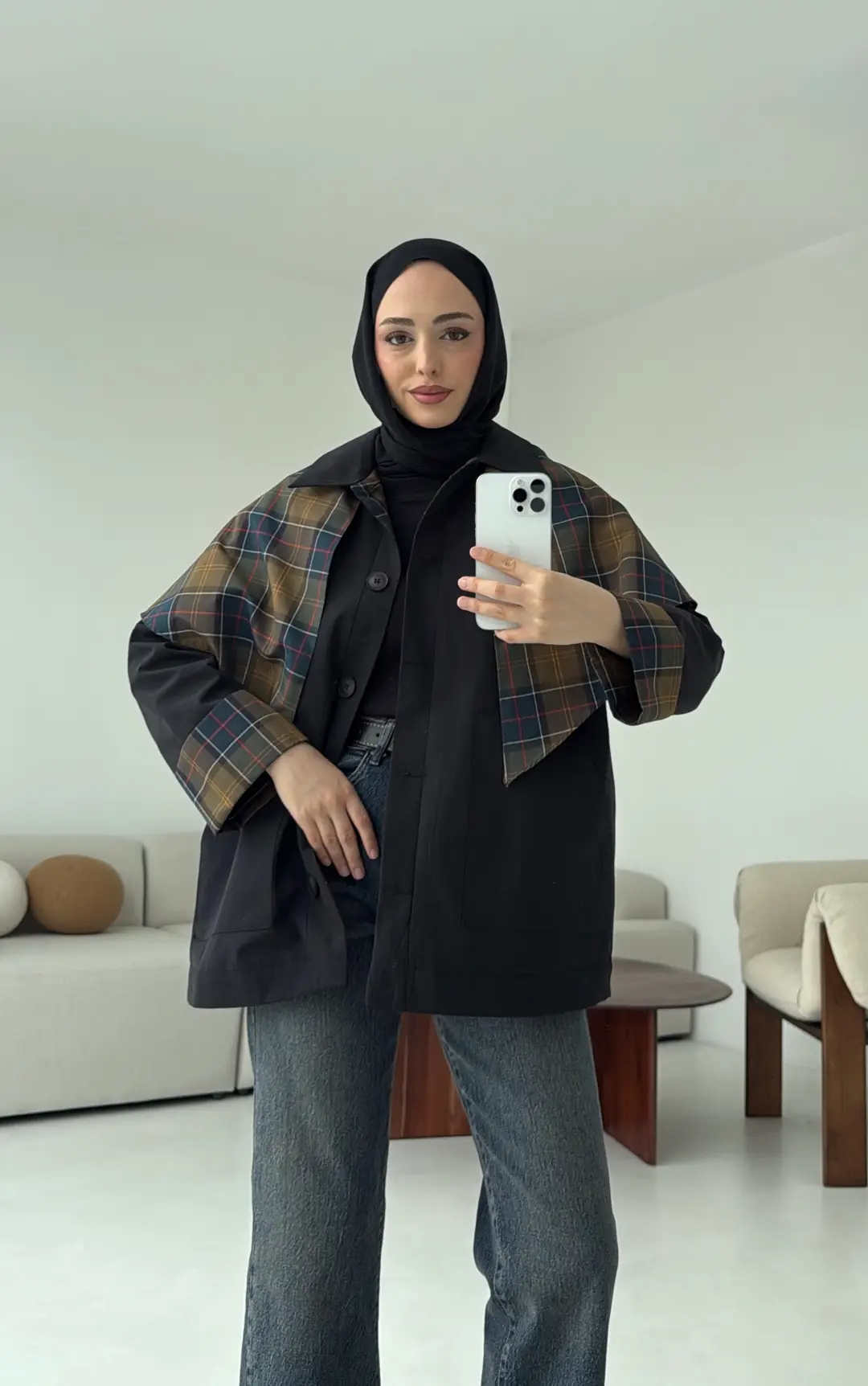 Ekose Garnili Trençkot Siyah - Görsel 3