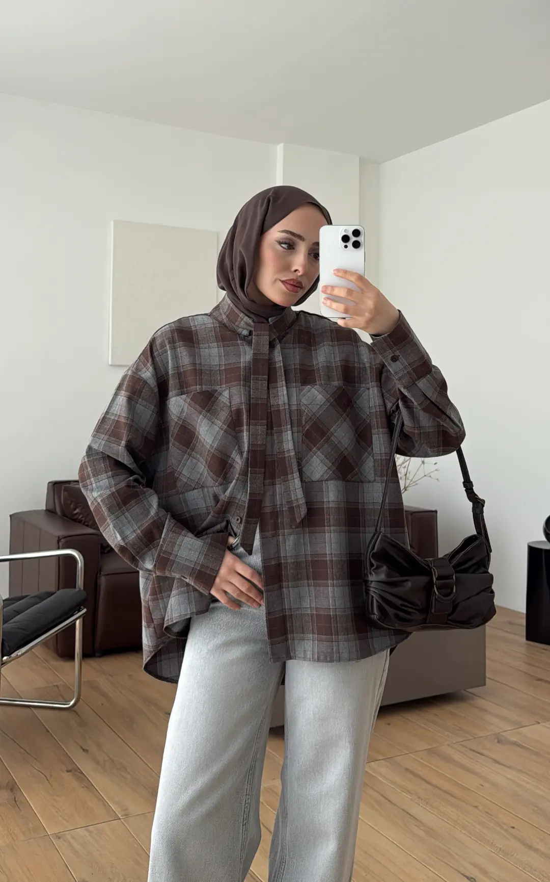 Ekose Mevsimlik Gömlek Kahve - Görsel 5