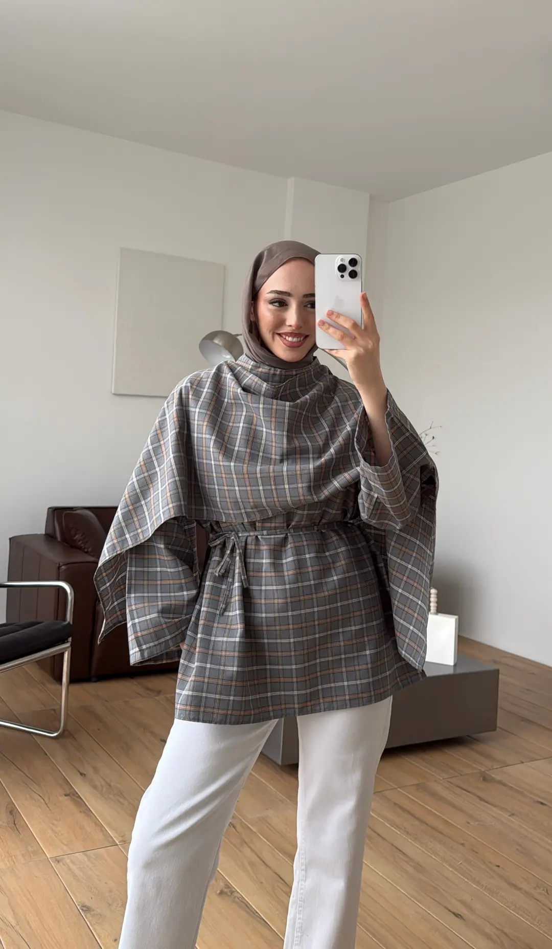 Ekose Şallı Gömlek Gri - Görsel 6