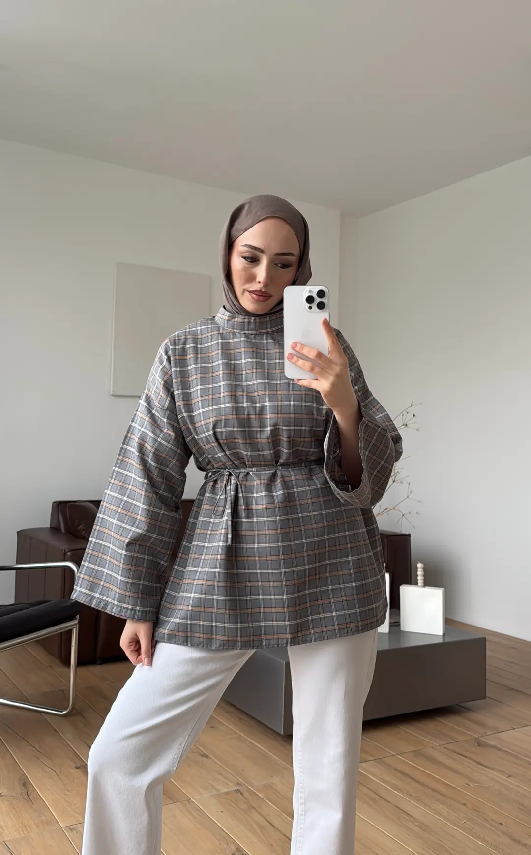 Ekose Şallı Gömlek Gri - Görsel 8