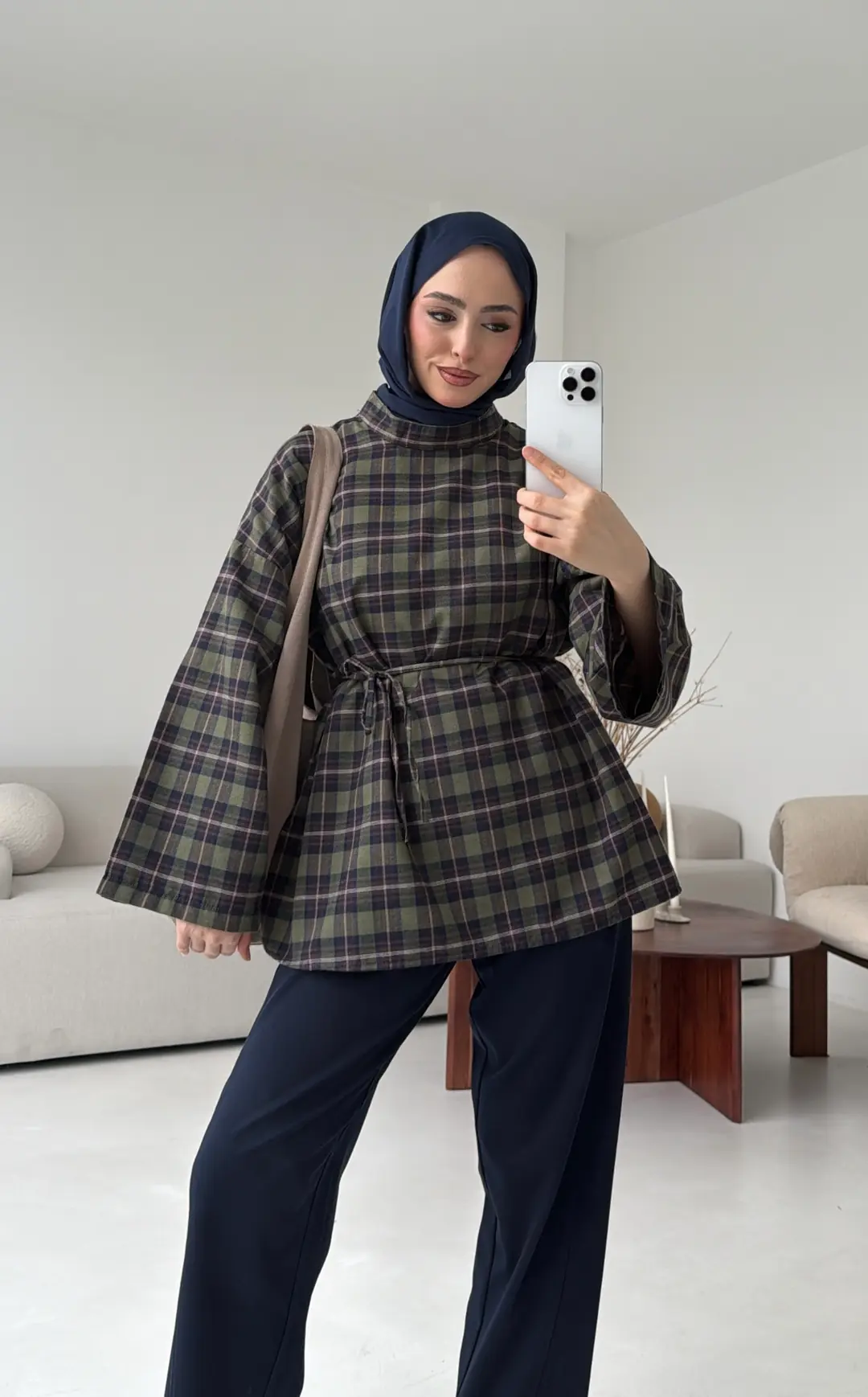 Ekose Şallı Gömlek Haki - Görsel 3