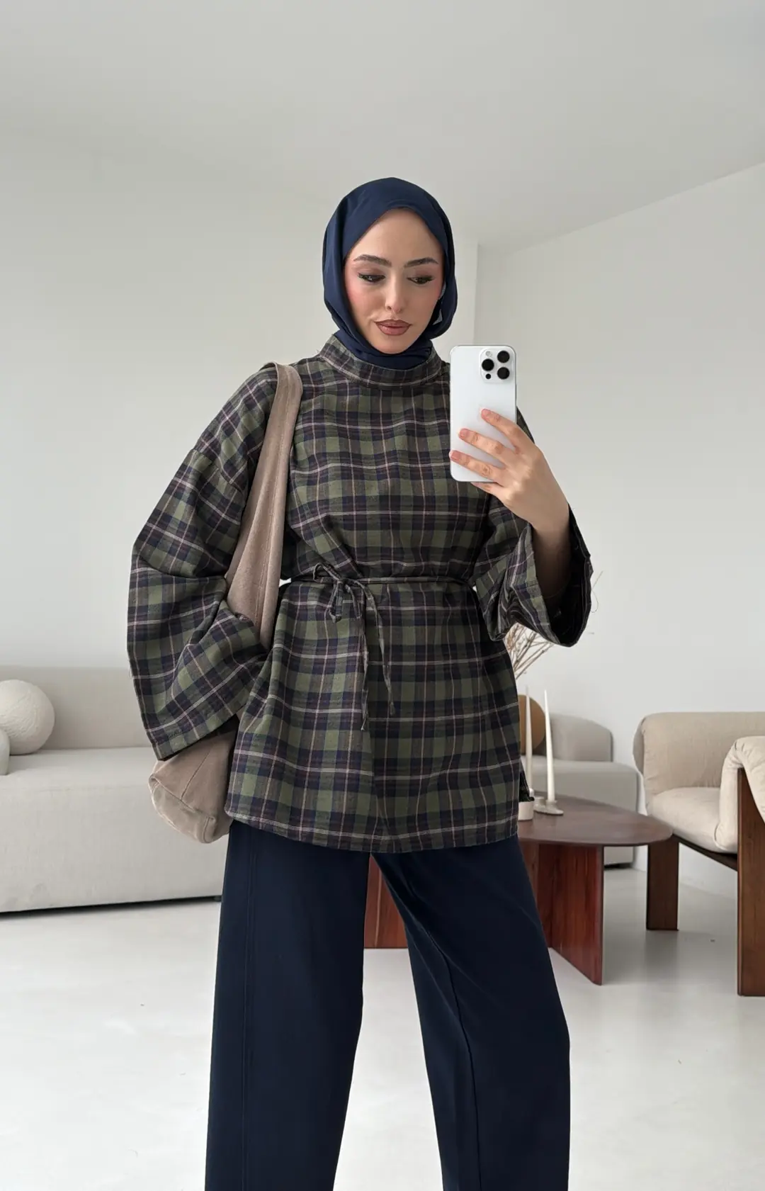 Ekose Şallı Gömlek Haki - Görsel 5