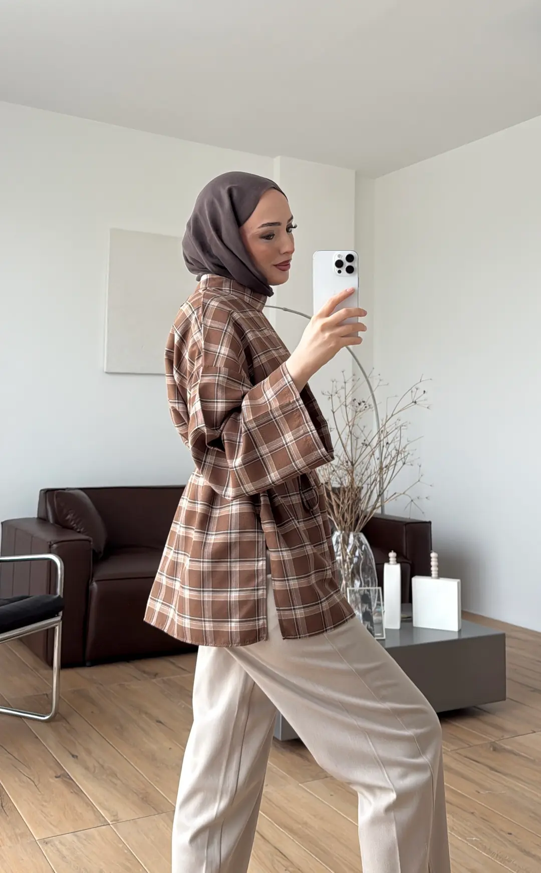 Ekose Şallı Gömlek Kahve - Görsel 3