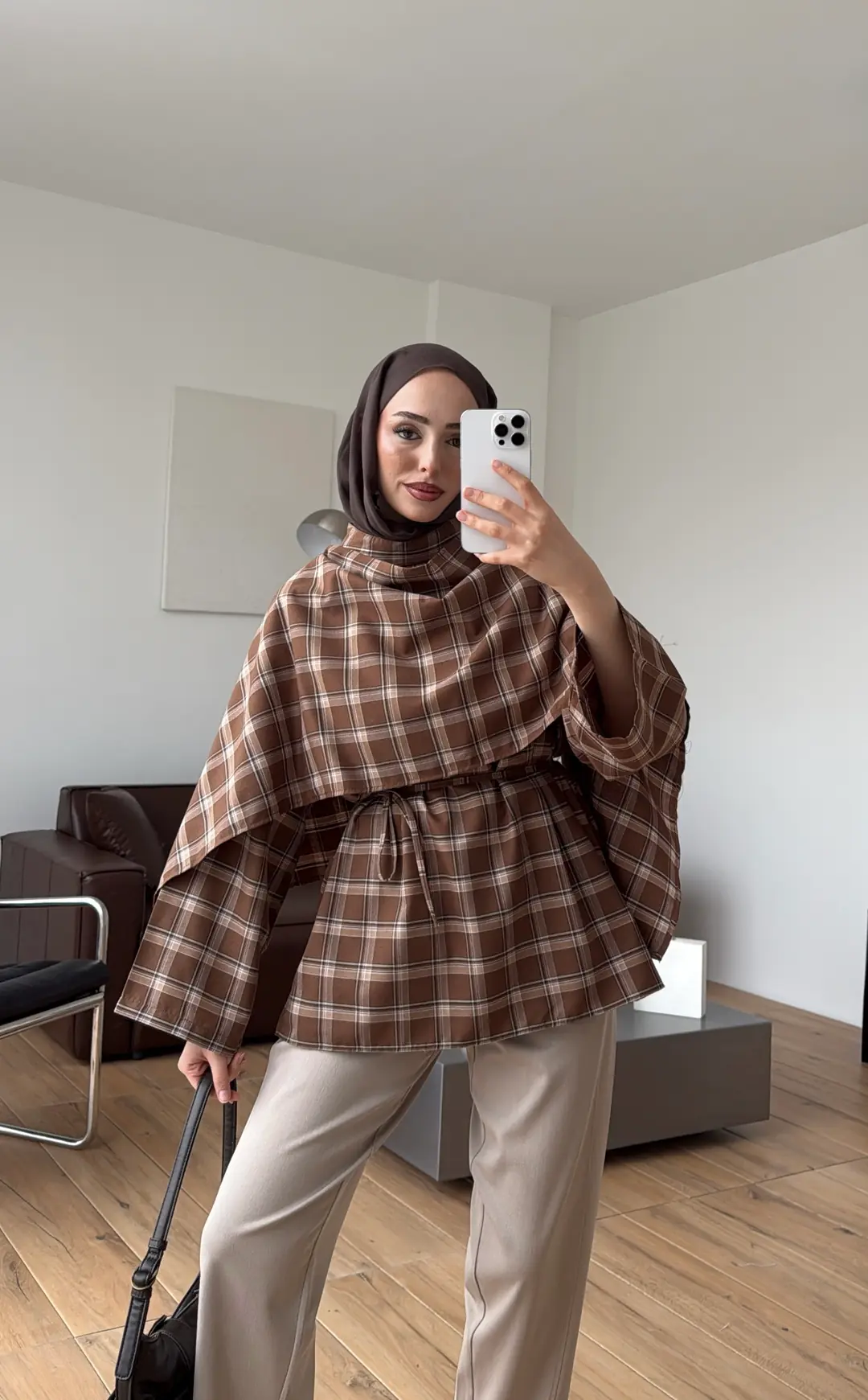 Ekose Şallı Gömlek Kahve - Görsel 4