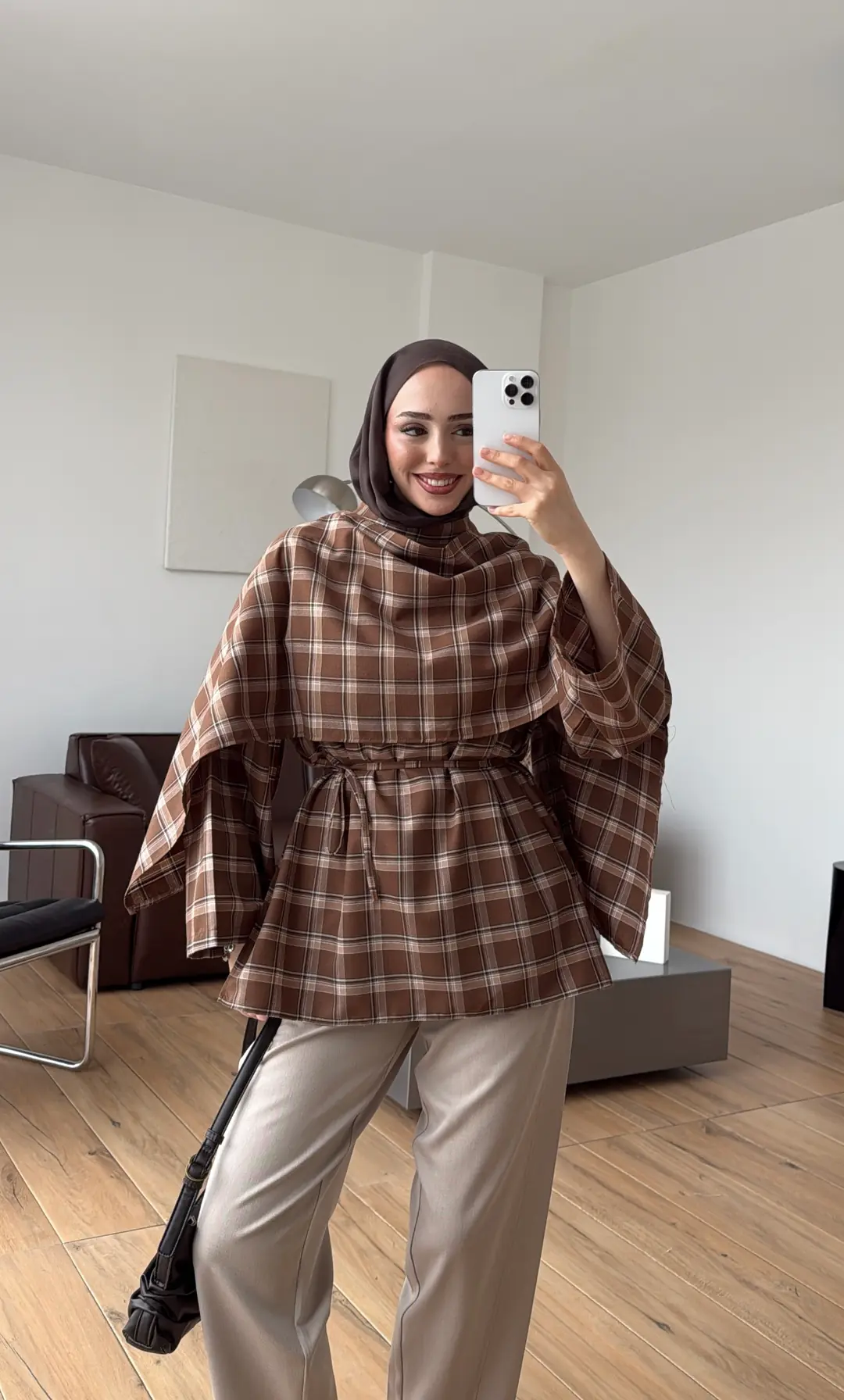 Ekose Şallı Gömlek Kahve - Görsel 8