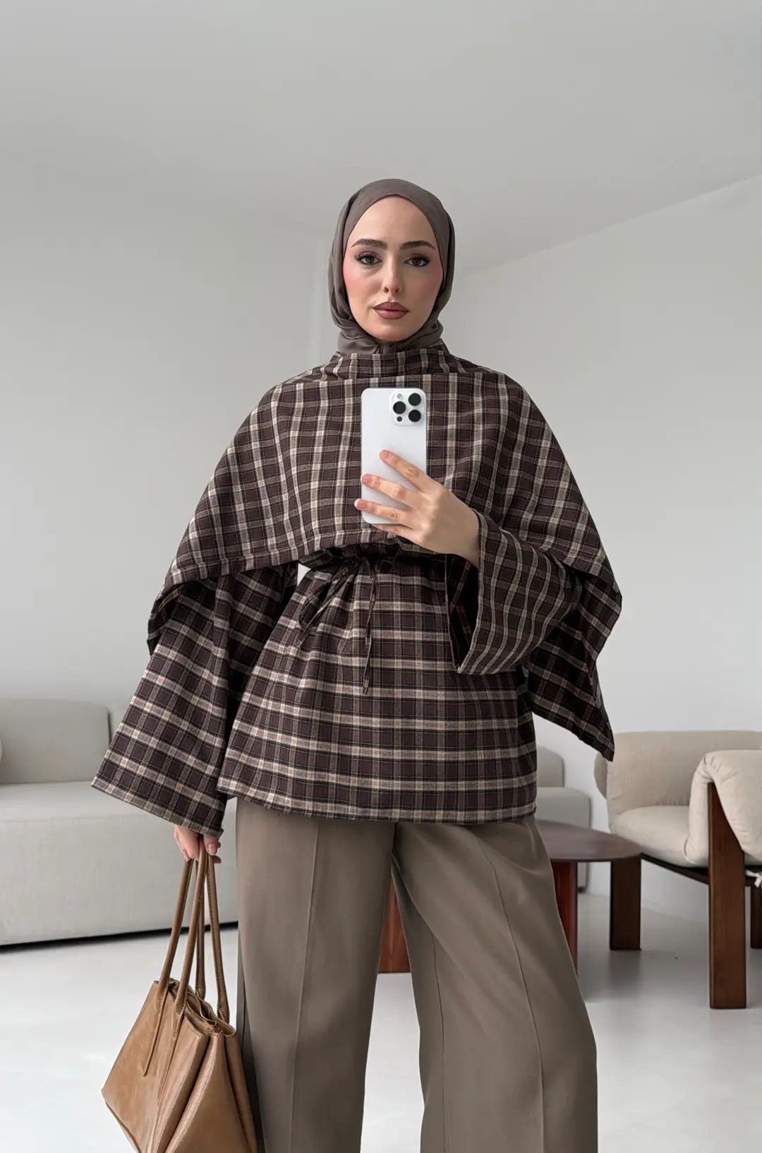 Ekose Şallı Gömlek Kahve