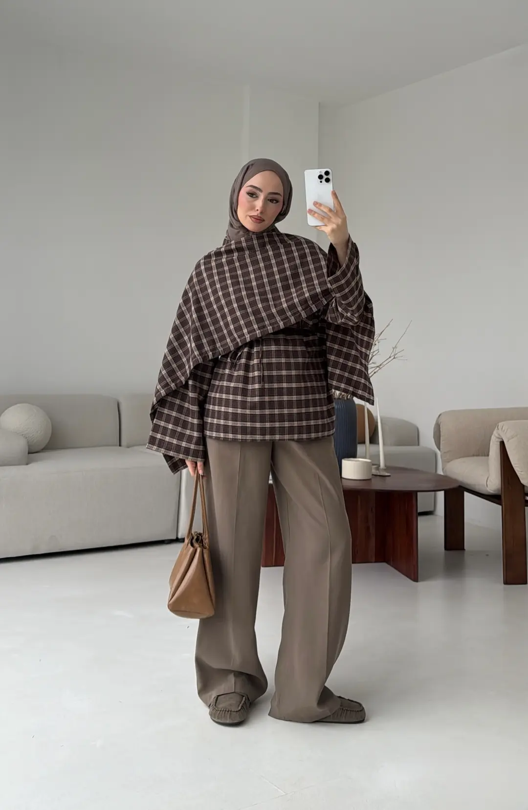 Ekose Şallı Gömlek Kahve - Görsel 5