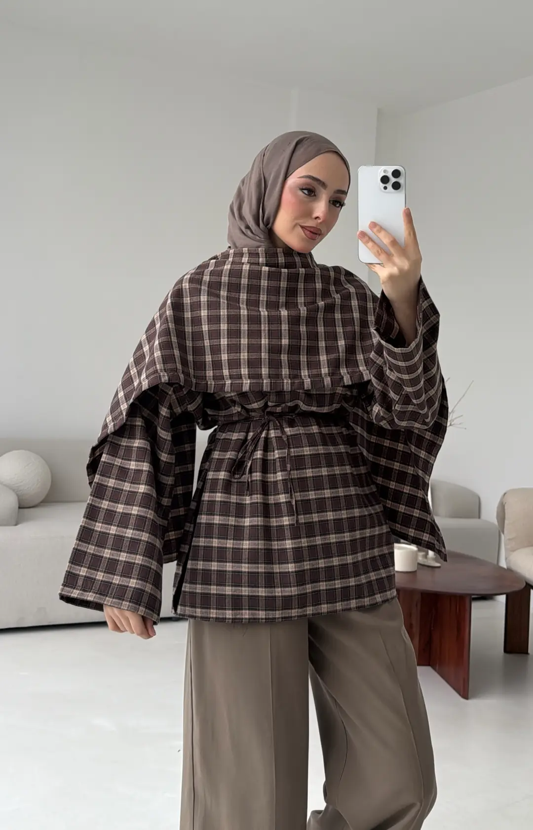 Ekose Şallı Gömlek Kahve - Görsel 6