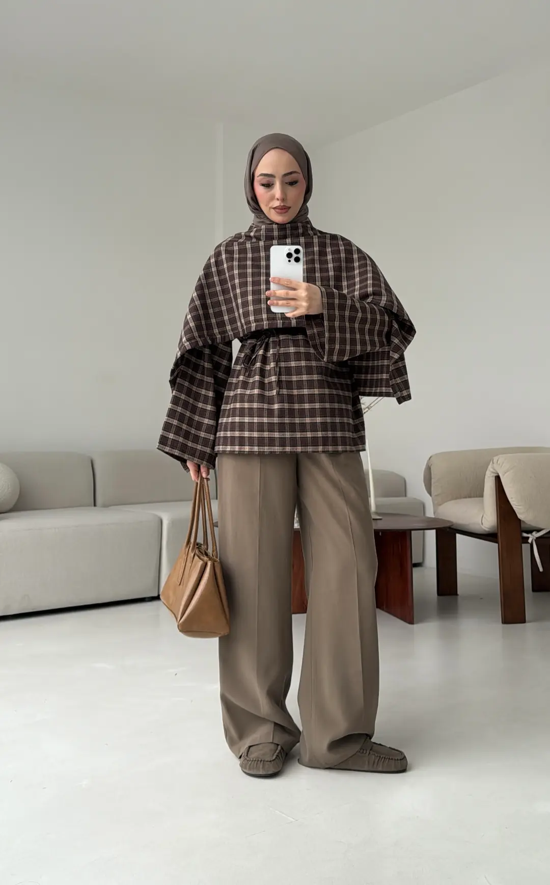 Ekose Şallı Gömlek Kahve - Görsel 7