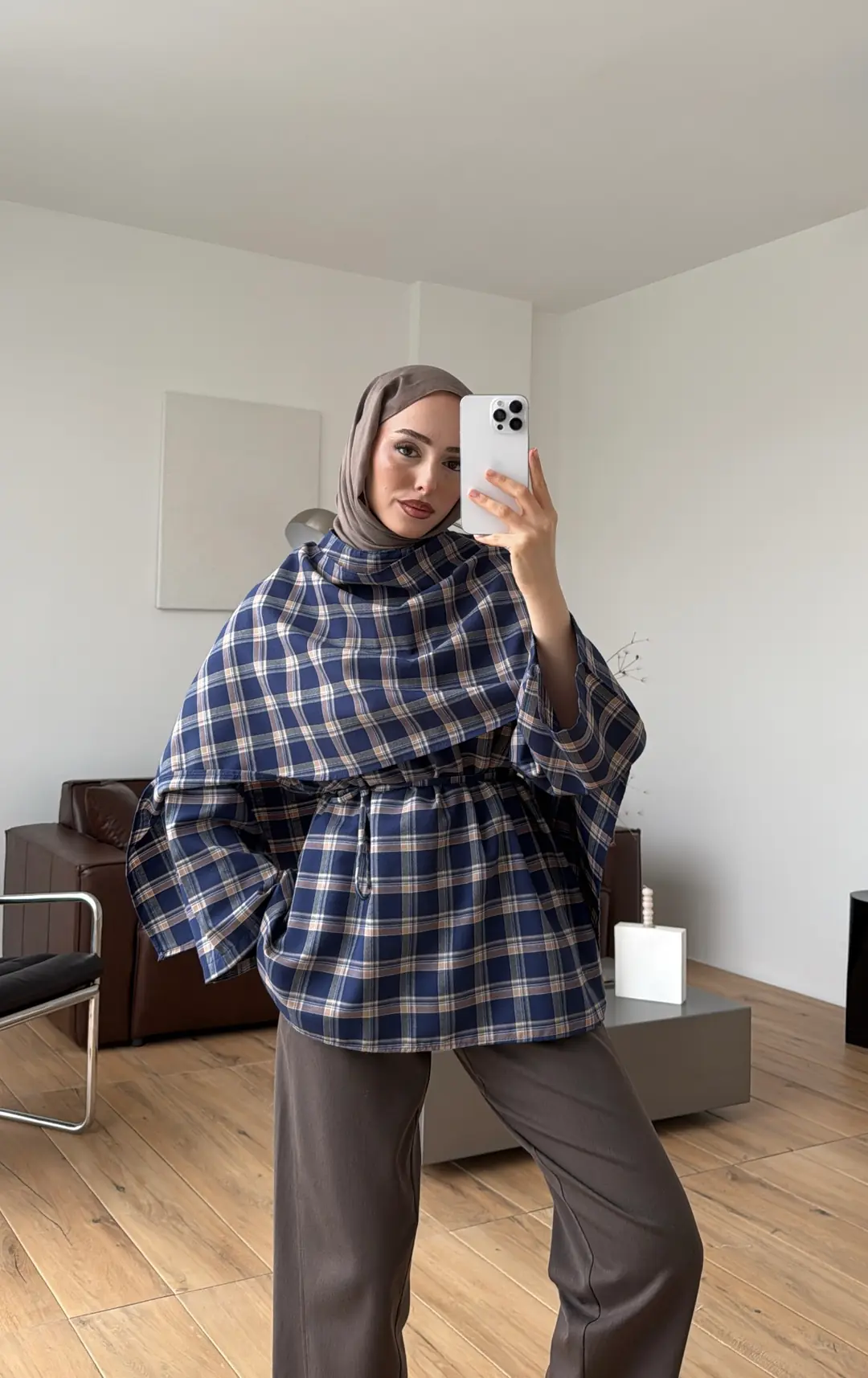 Ekose Şallı Gömlek Lacivert - Görsel 10