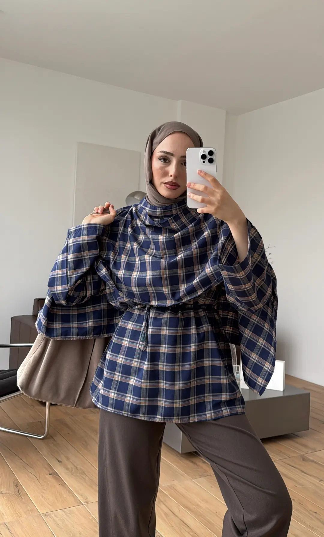 Ekose Şallı Gömlek Lacivert - Görsel 4