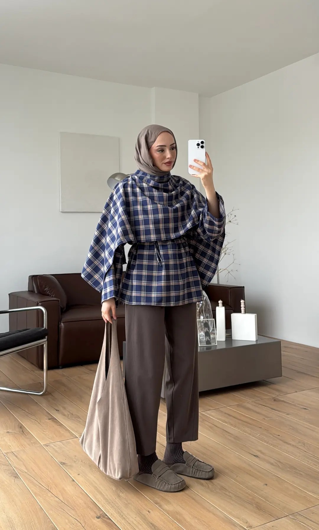 Ekose Şallı Gömlek Lacivert - Görsel 5