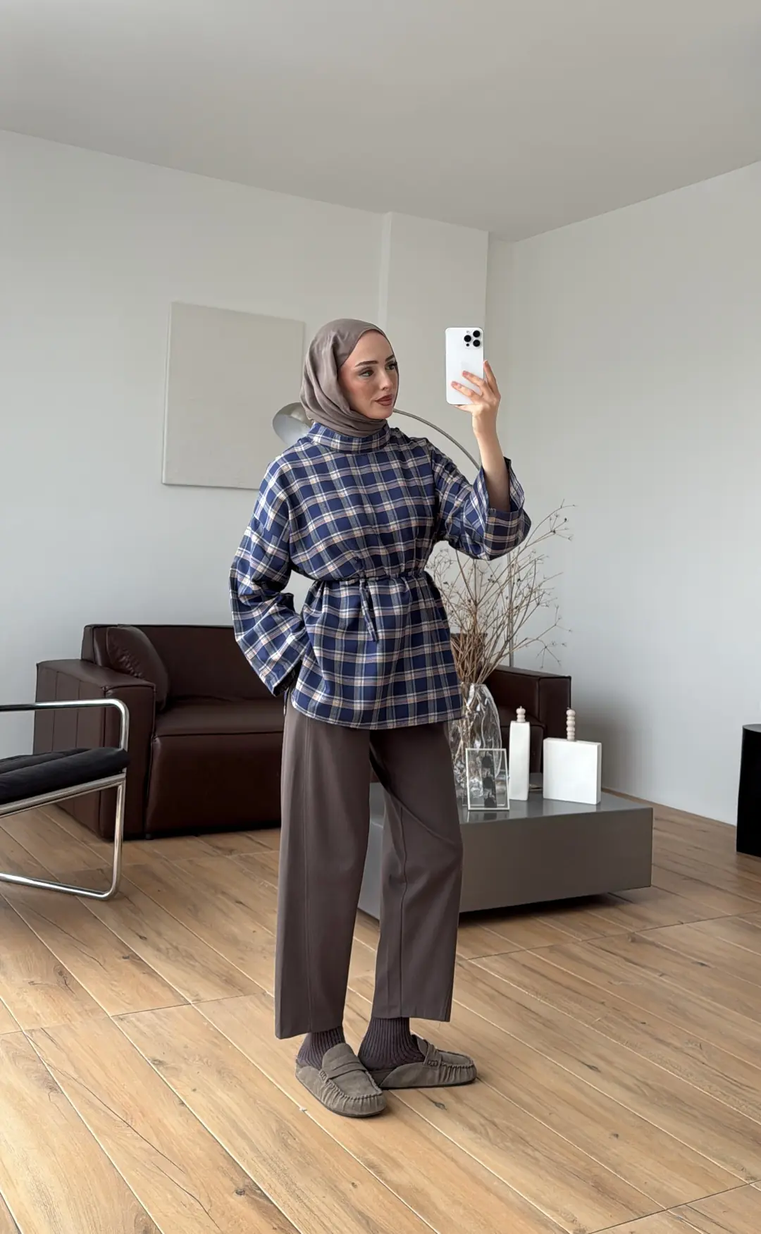 Ekose Şallı Gömlek Lacivert - Görsel 9