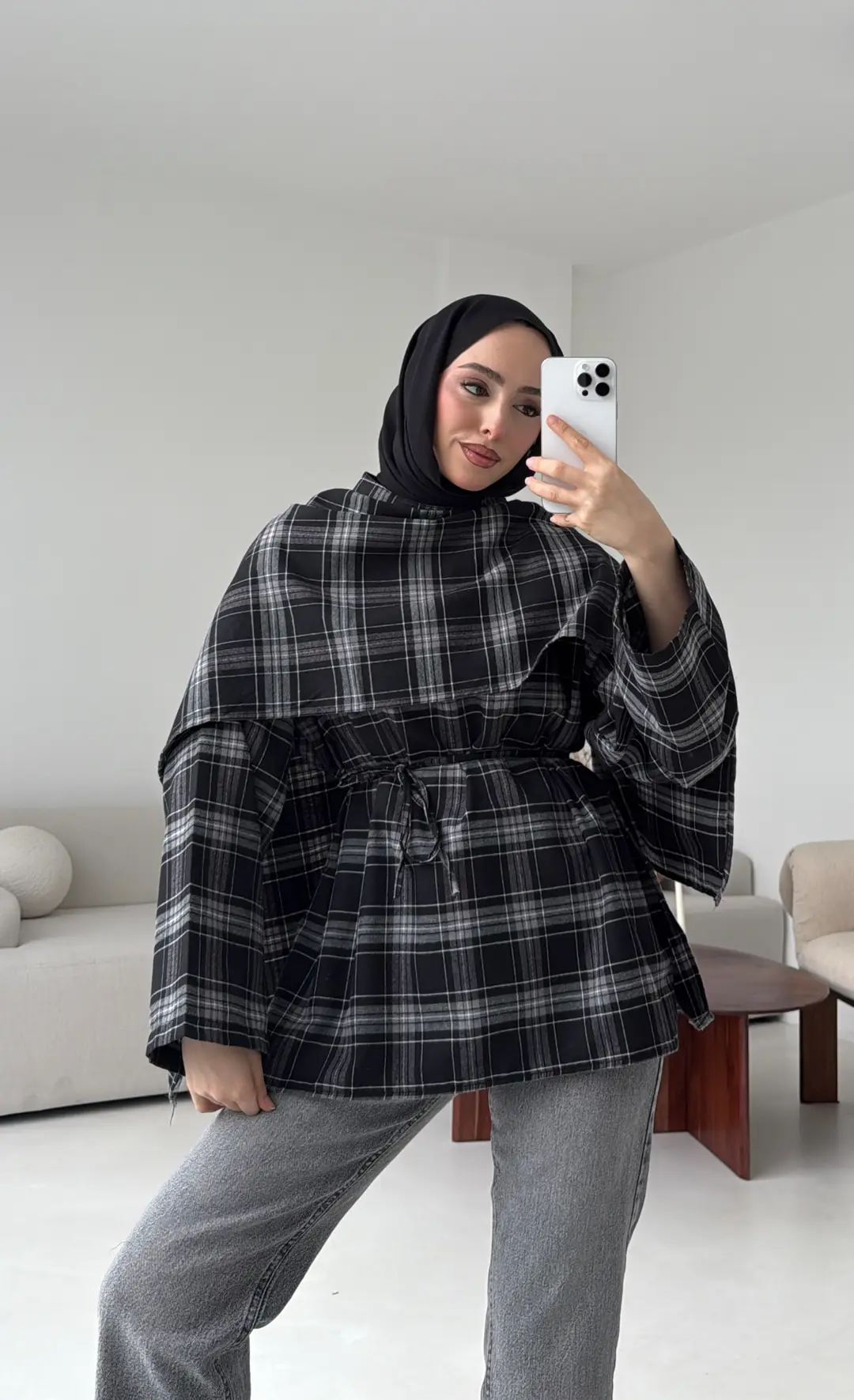 Ekose Şallı Gömlek Siyah - Görsel 3