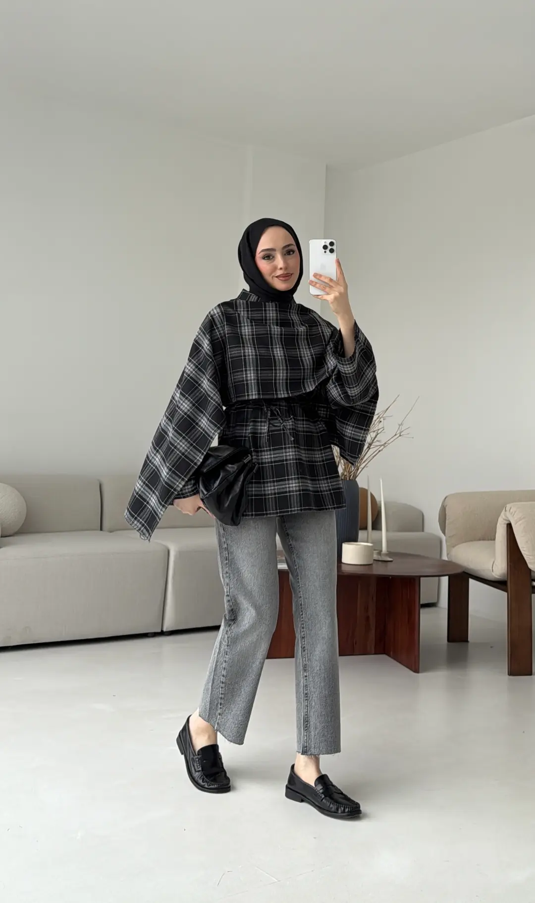 Ekose Şallı Gömlek Siyah - Görsel 5