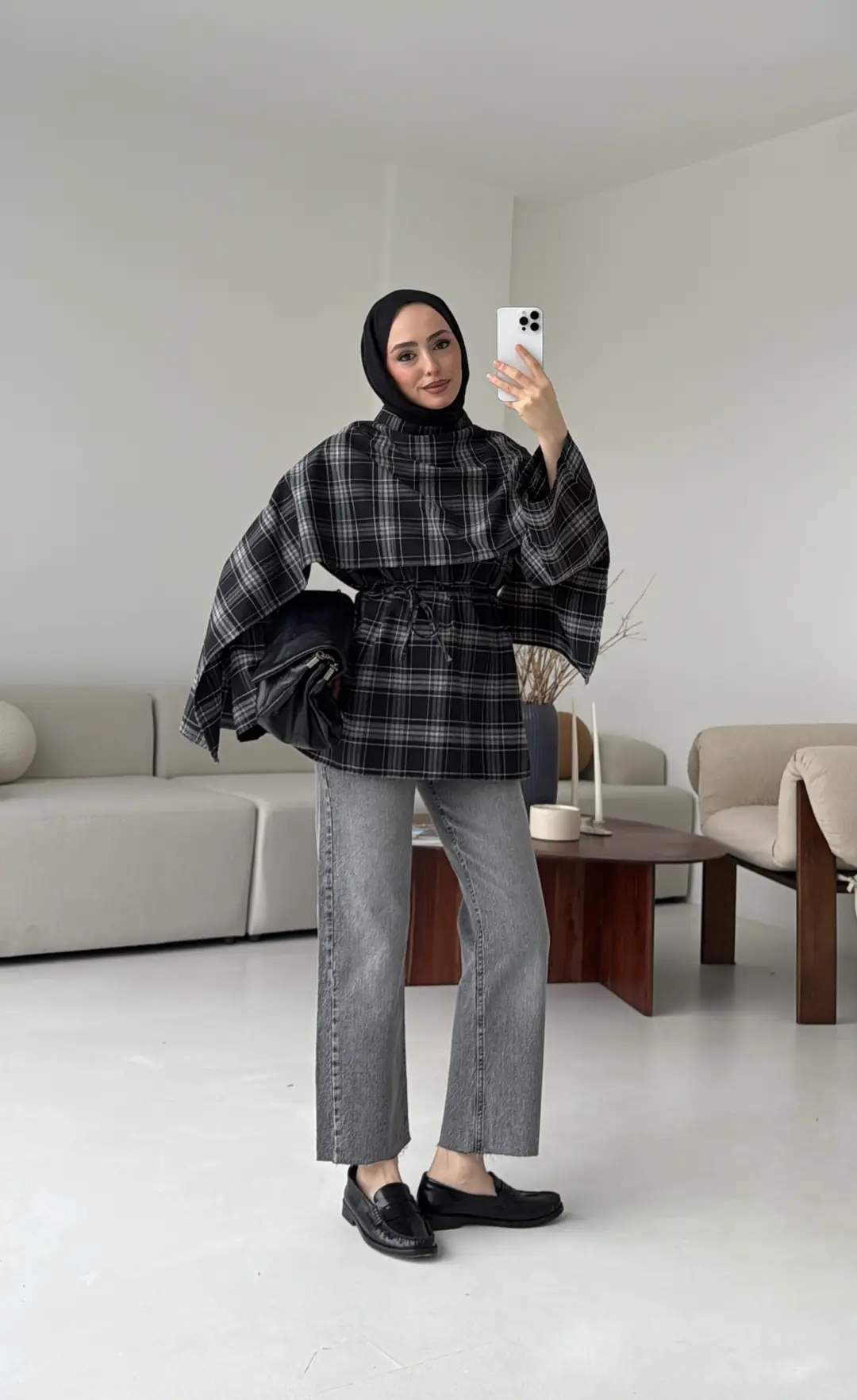 Ekose Şallı Gömlek Siyah - Görsel 7