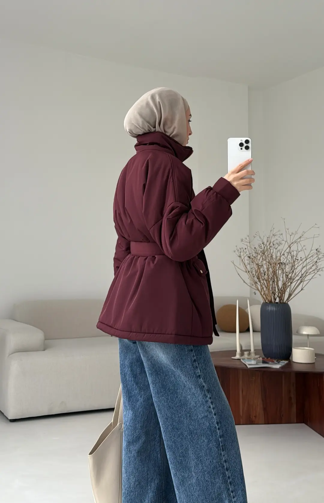 Elyaf Dolgulu Hafif Mont Bordo - Görsel 2