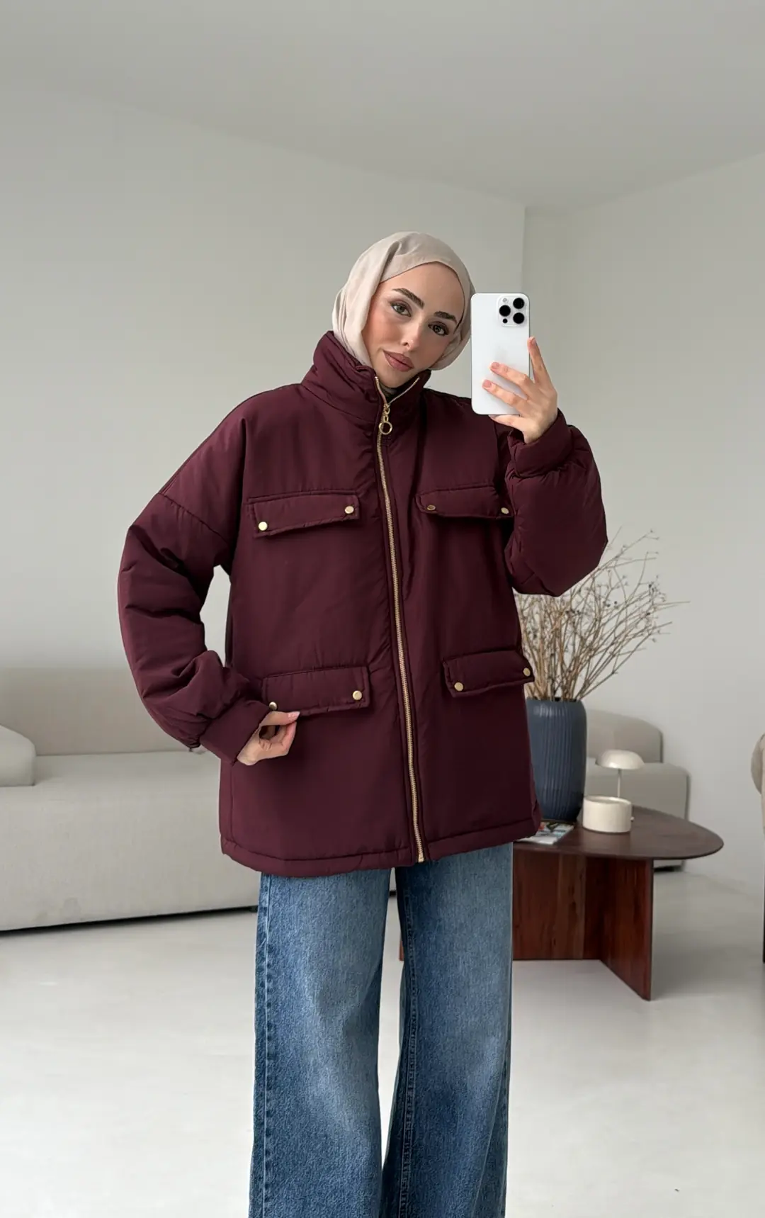 Elyaf Dolgulu Hafif Mont Bordo - Görsel 4