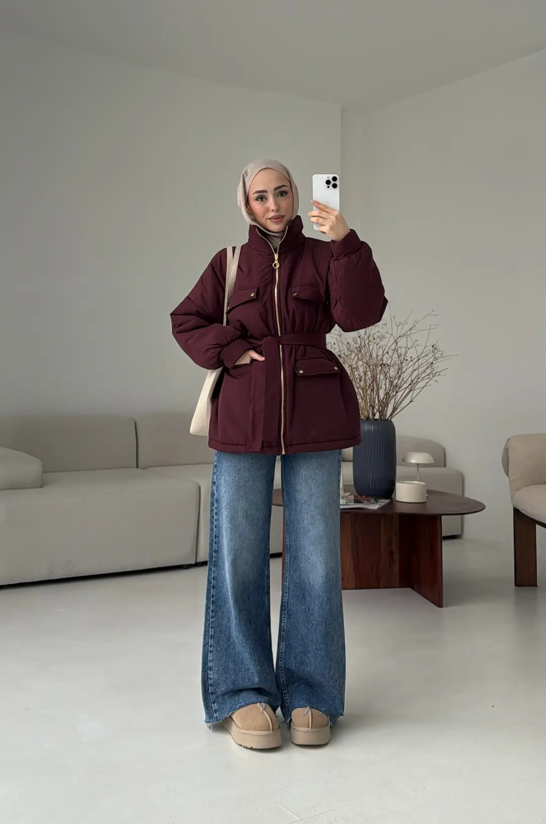 Elyaf Dolgulu Hafif Mont Bordo - Görsel 6