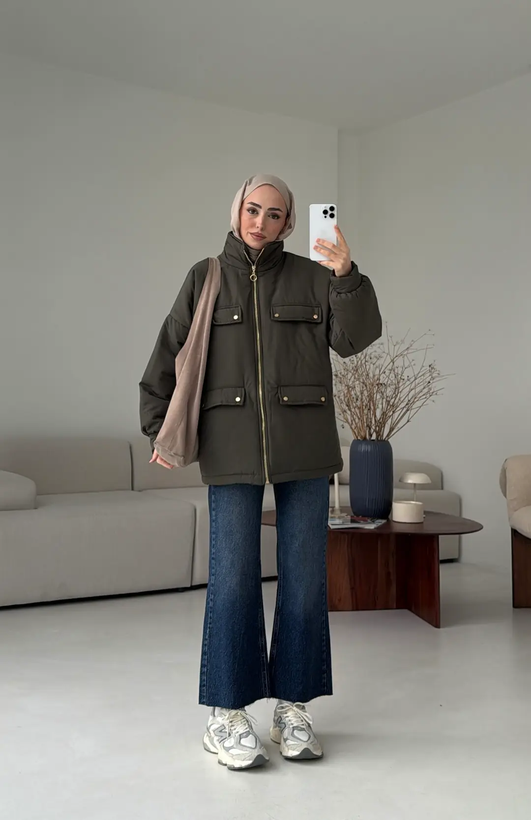 Elyaf Dolgulu Hafif Mont Haki - Görsel 3